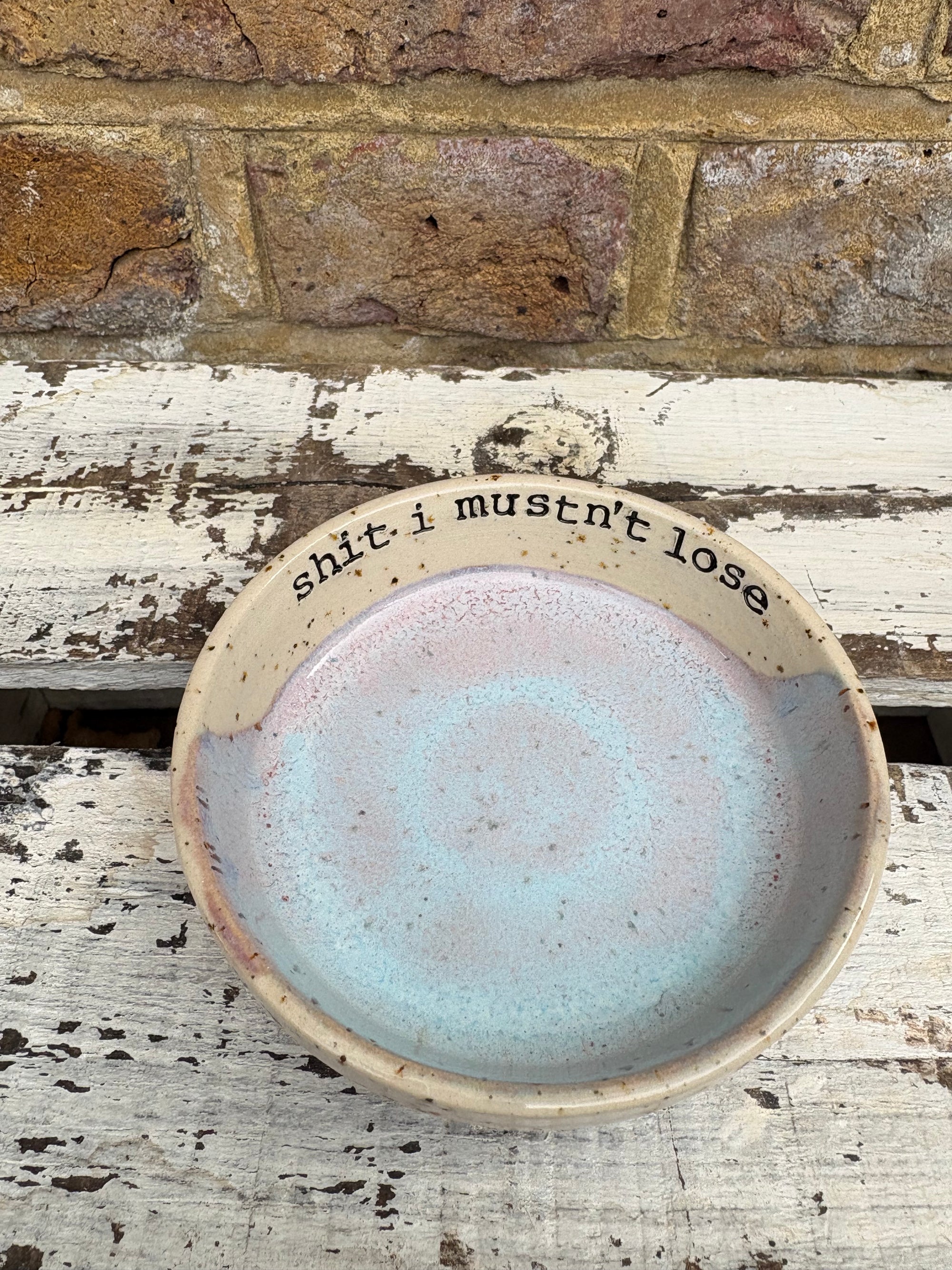 “shit I mustn't lose" trinket dish (pink night sky)