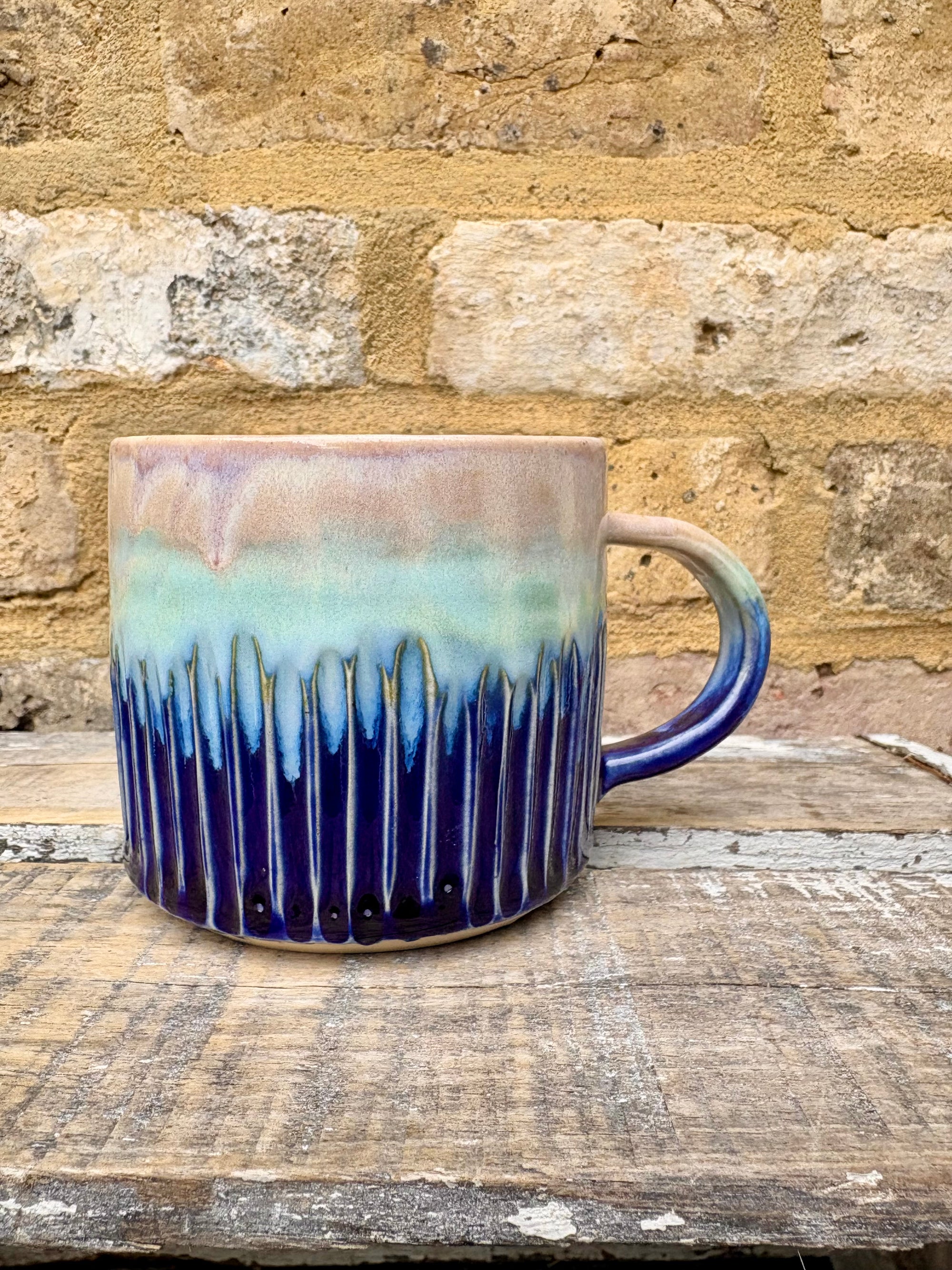 “what a fucked up time to be alive" mug (blue/ pink night sky)