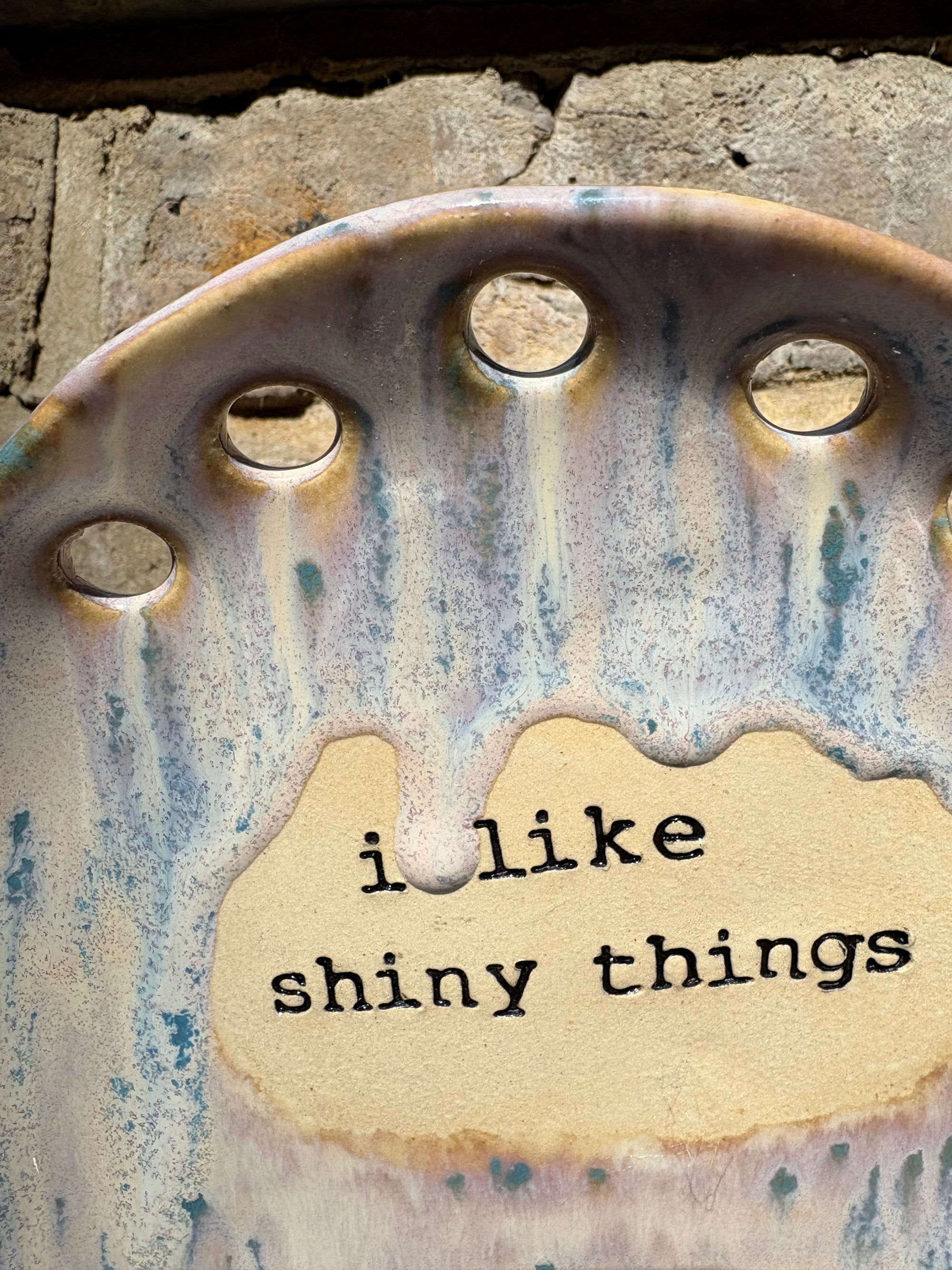 "I like shiny things" handmade jewellery holder (purple)