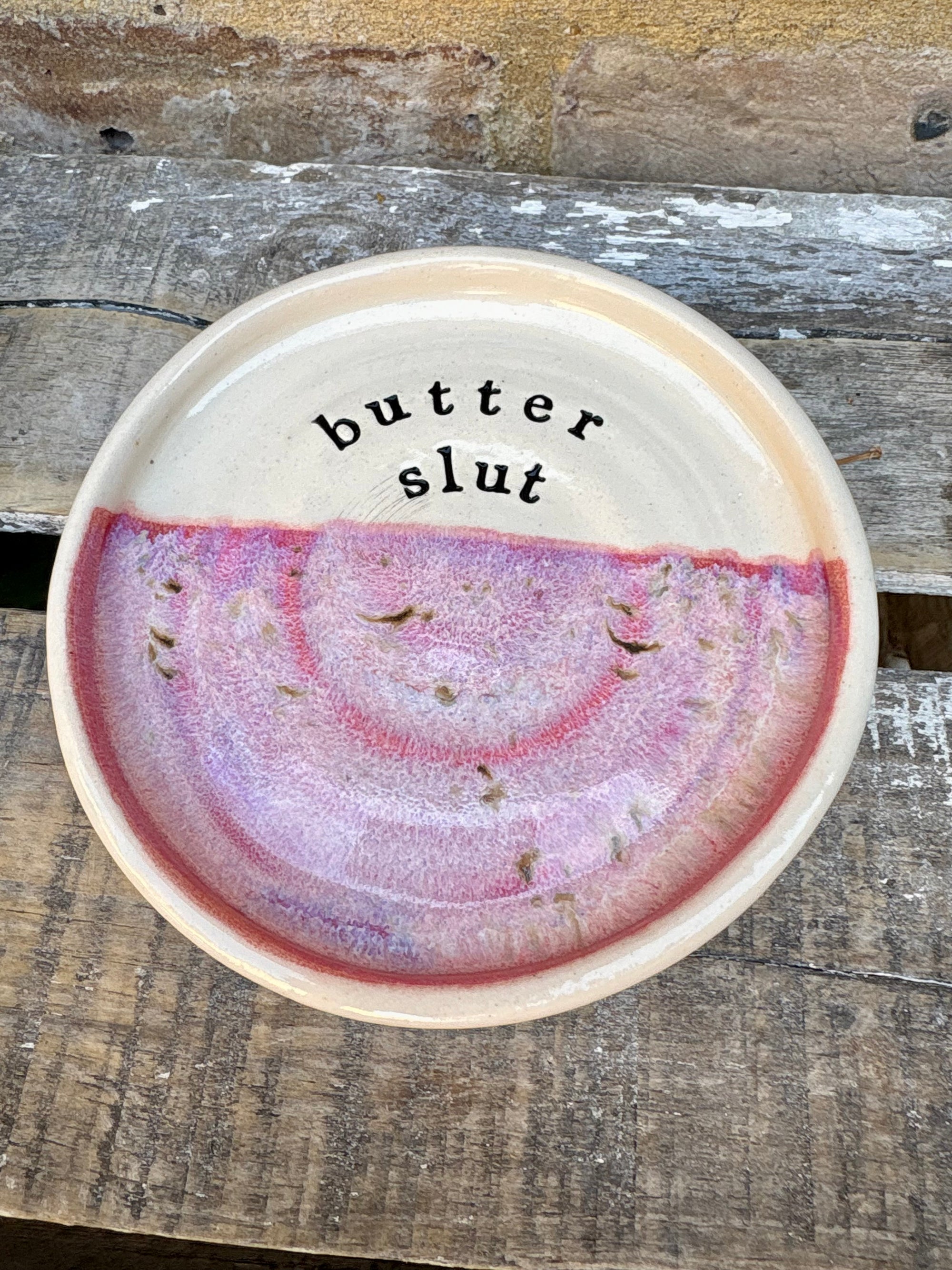 Butter Dish (butter slut, pink, cream clay, knob)