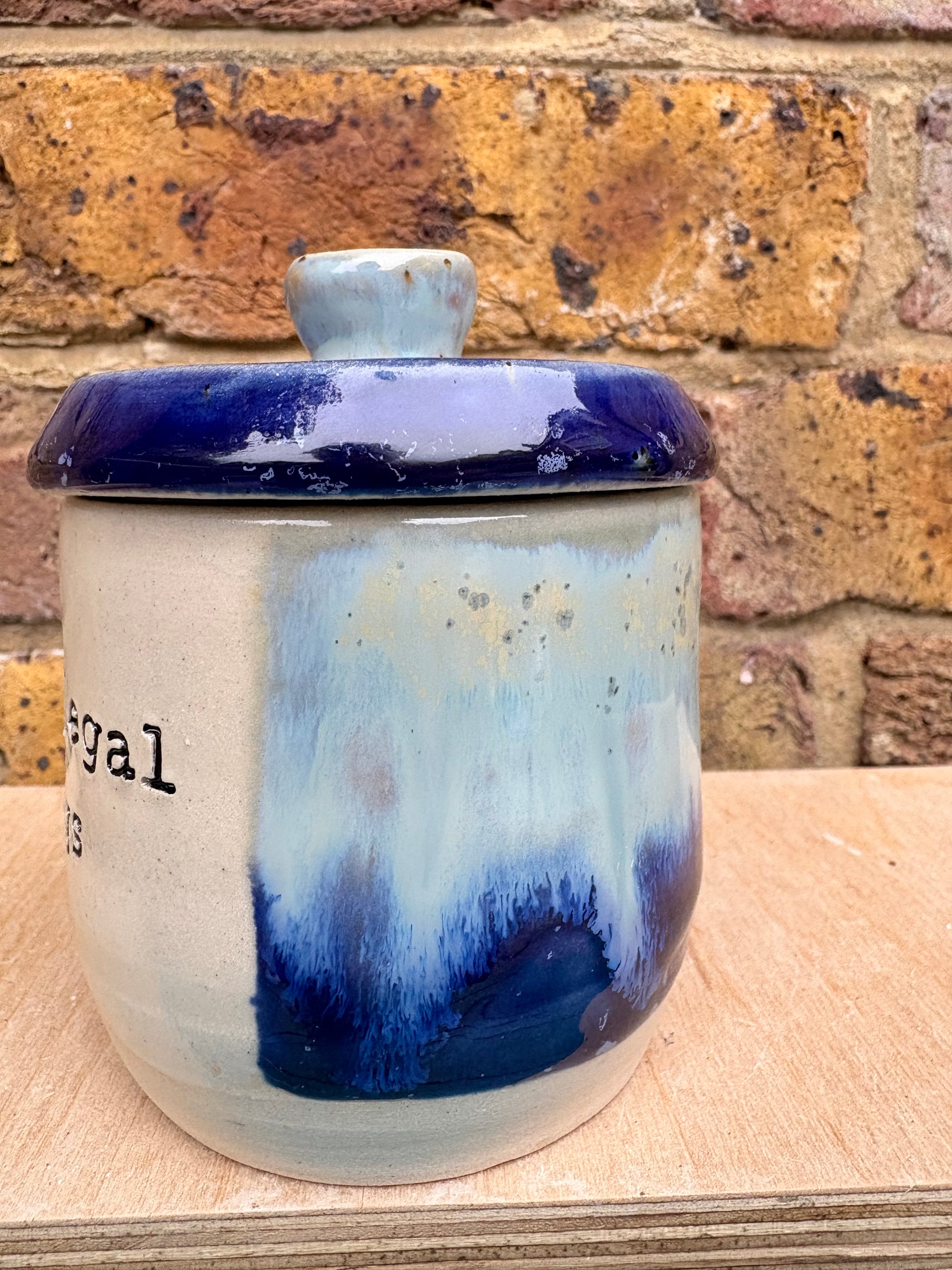 “my illegal drugs" lidded pot (blue night sky)
