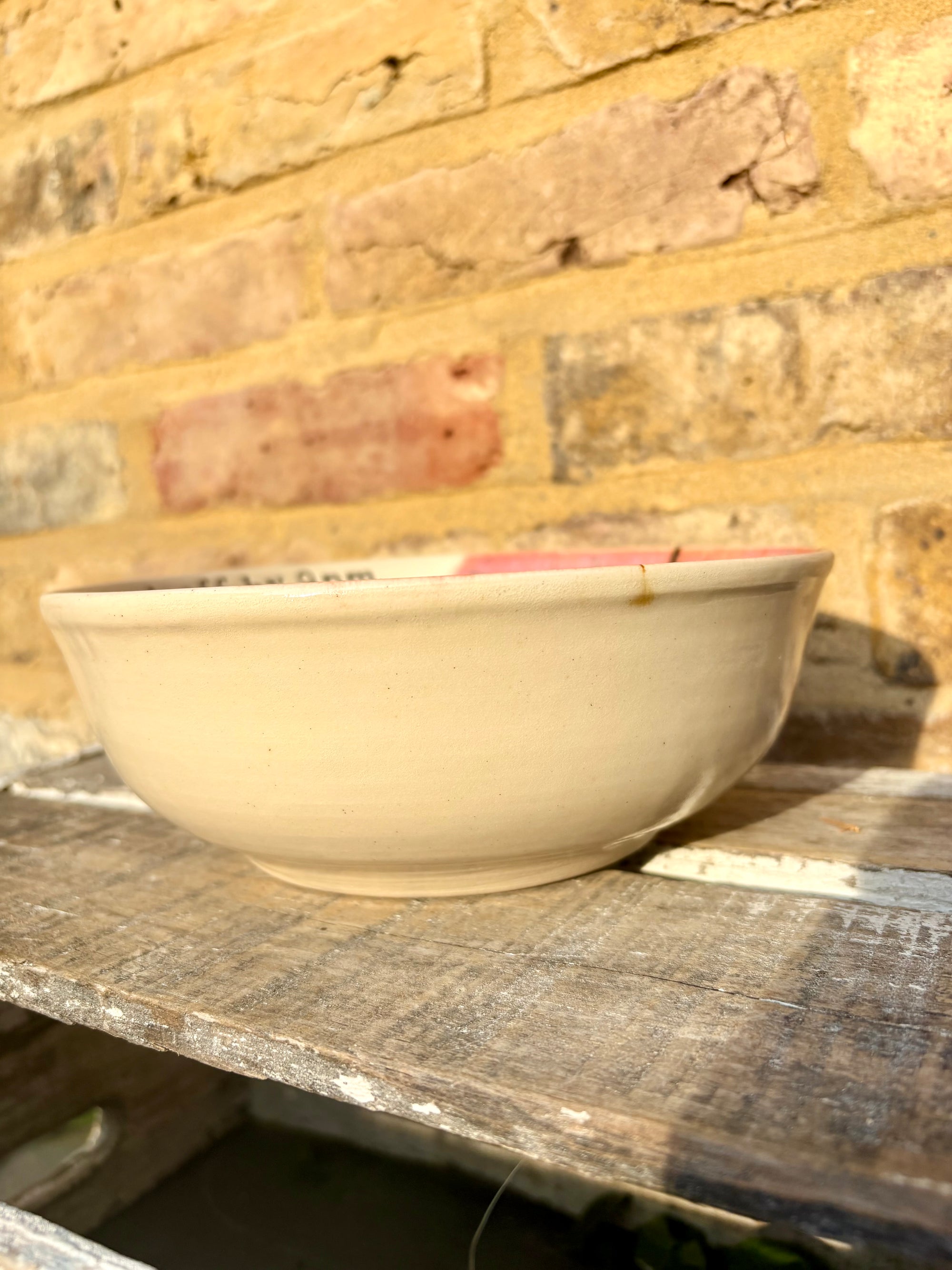“eat, drink & fuck off by 9pm"  deep round salad/pasta bowl (pink, cream clay)