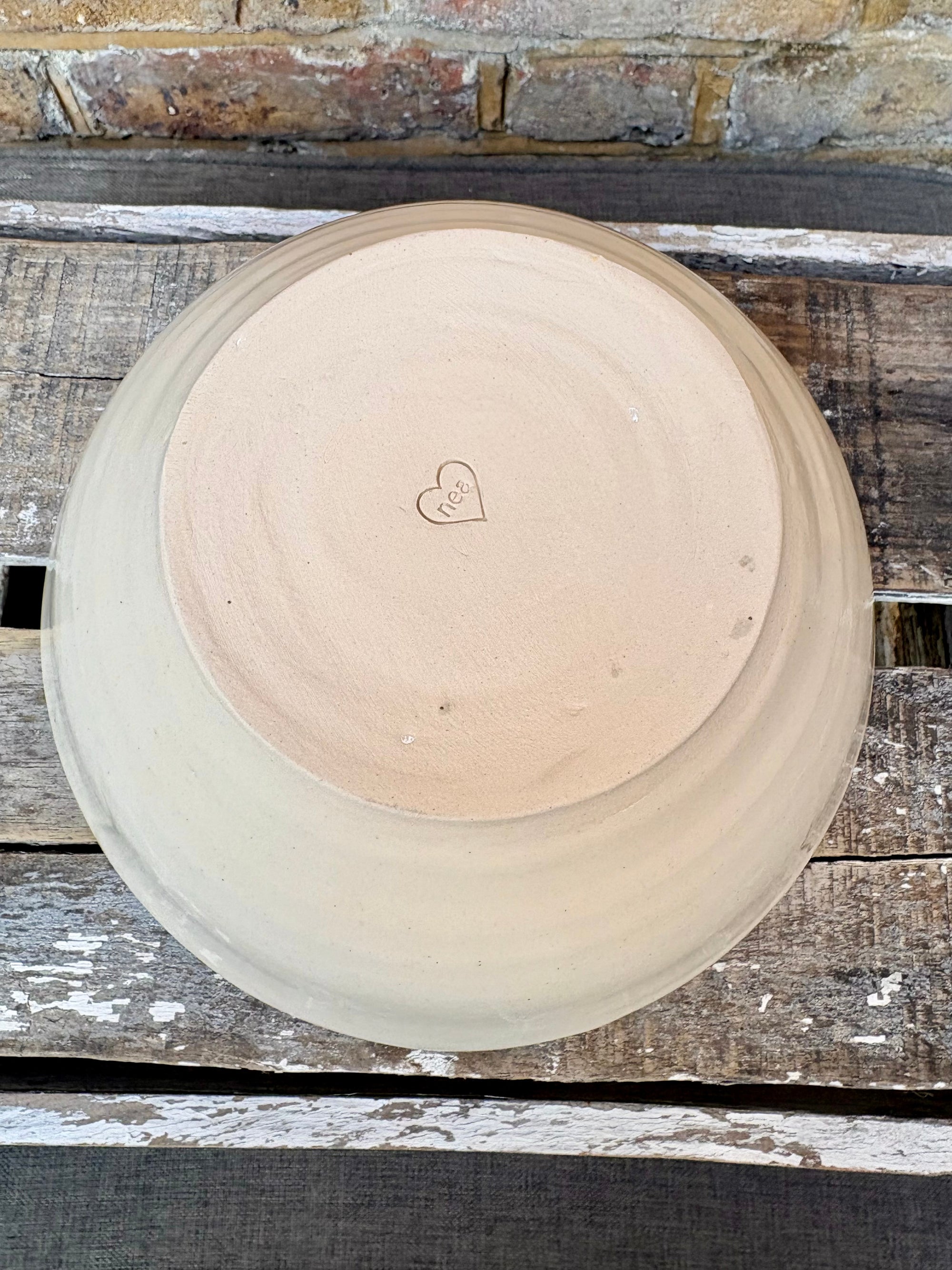 “eat, drink and fuck off by 9pm"  deep round salad/pasta bowl (blue, cream clay)