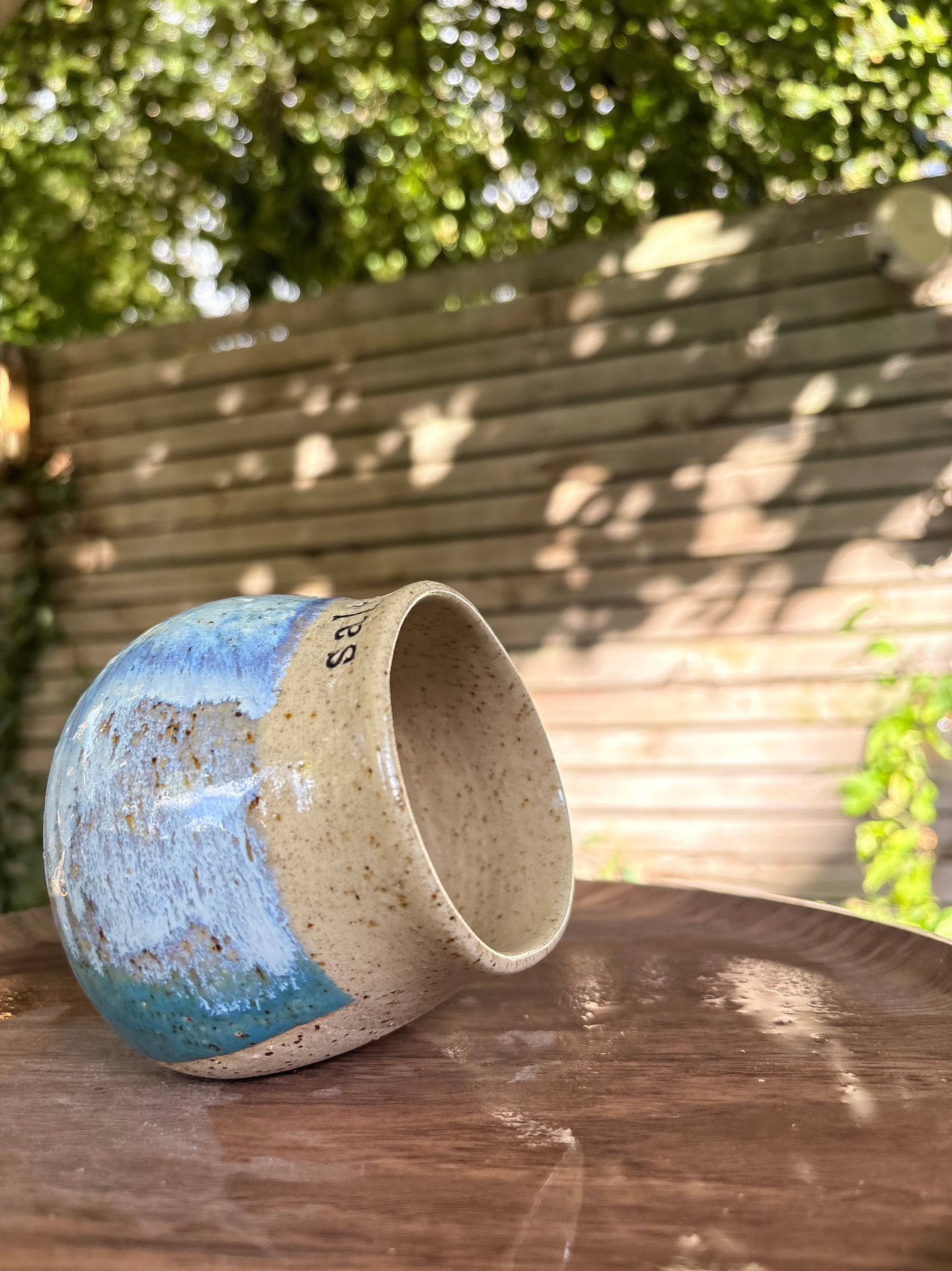 "salty bitch" salt pig (L, blue/turq, flecked clay)