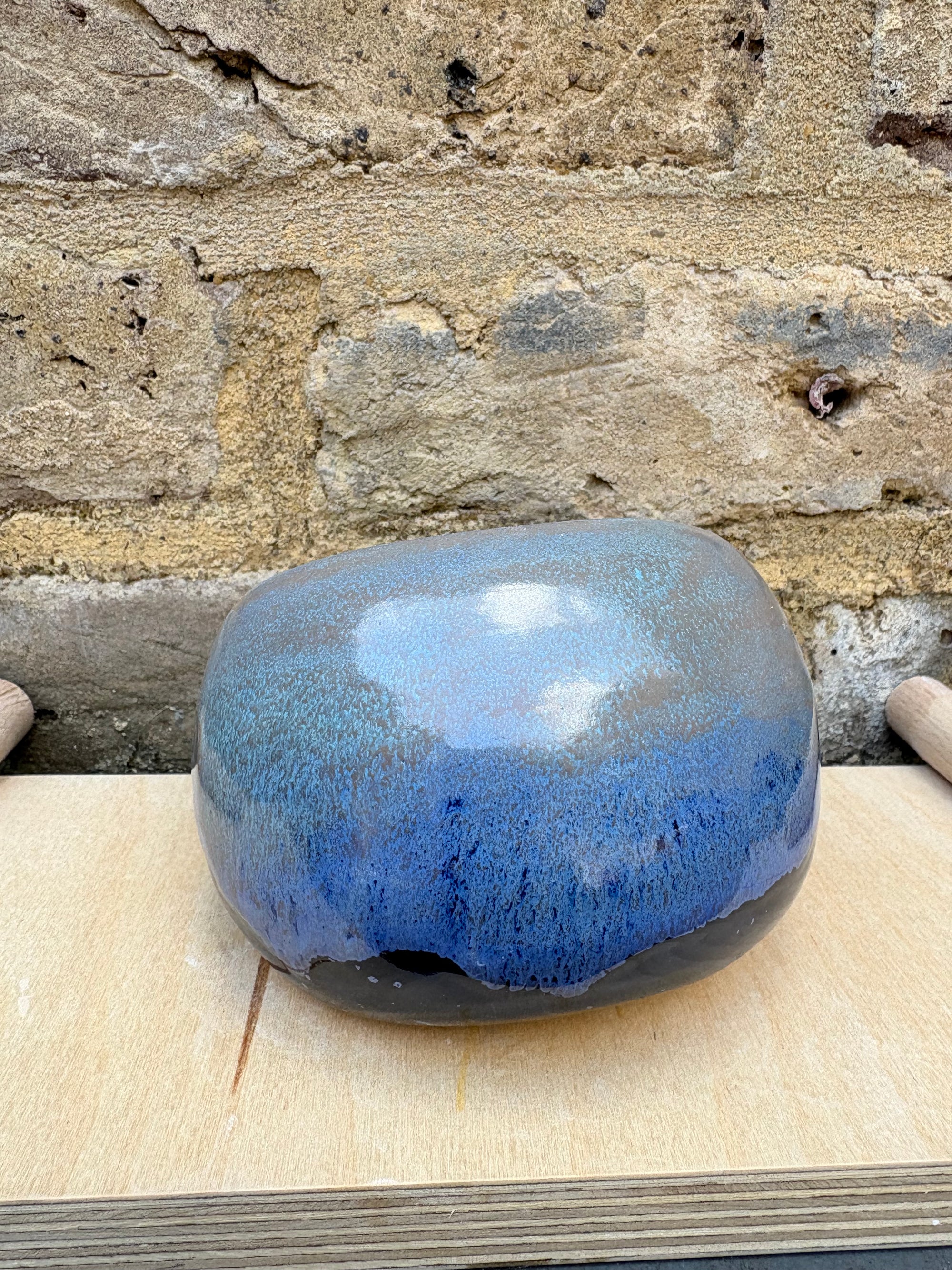 "I'm a very salty piggy" Salt Pig (wheelthrown, deep blue sea glaze)