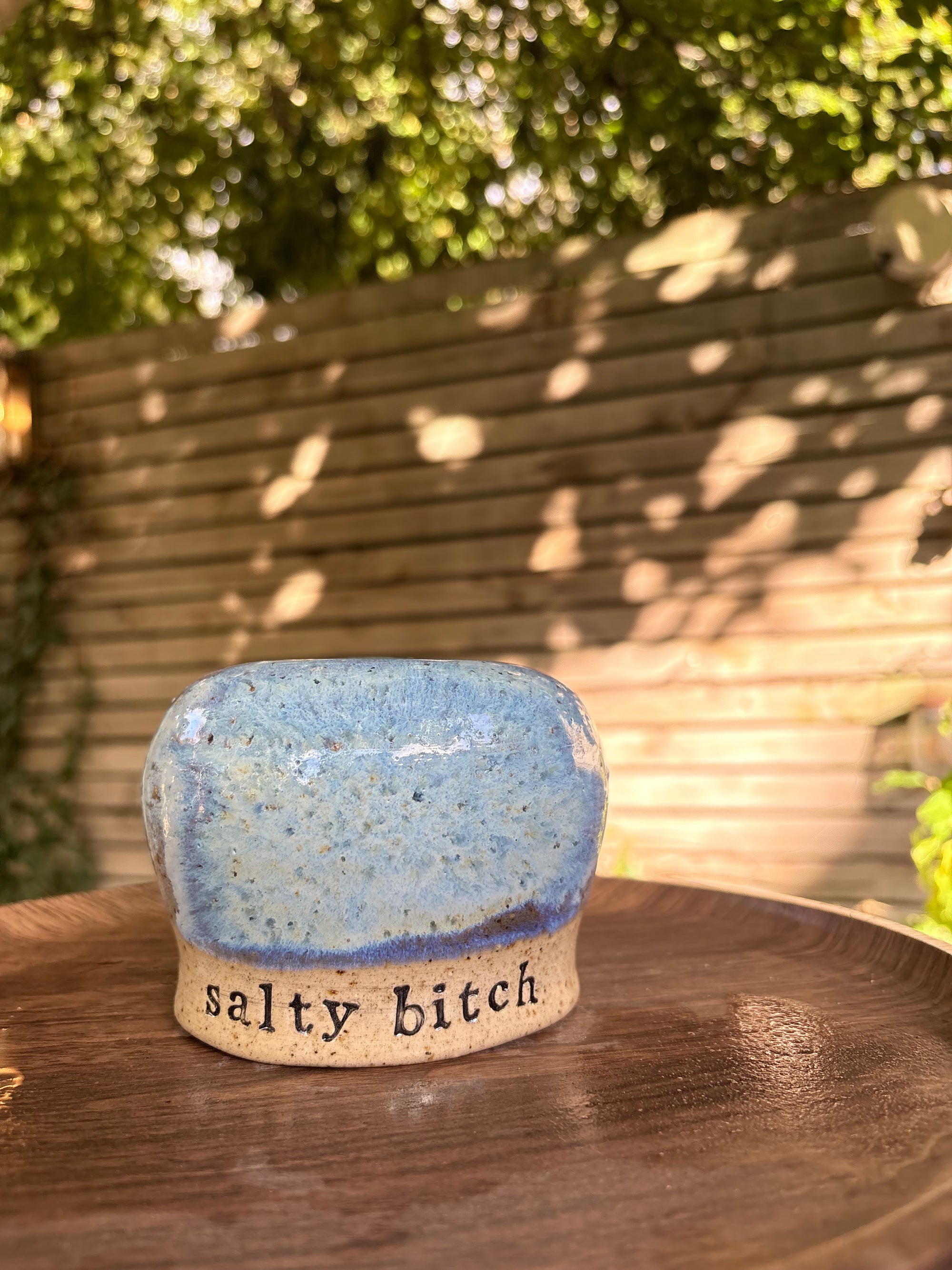 "salty bitch" salt pig (L, blue/turq, flecked clay)
