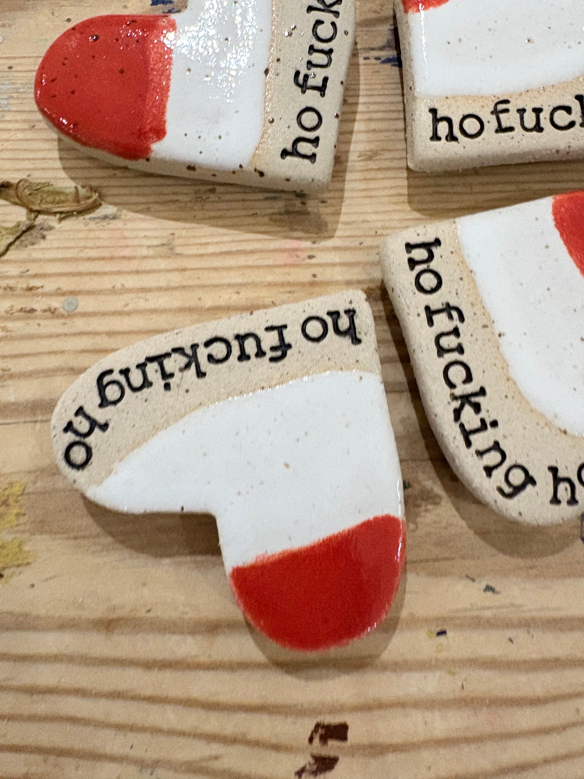 “ho fucking ho” magnet (red and white, medium)