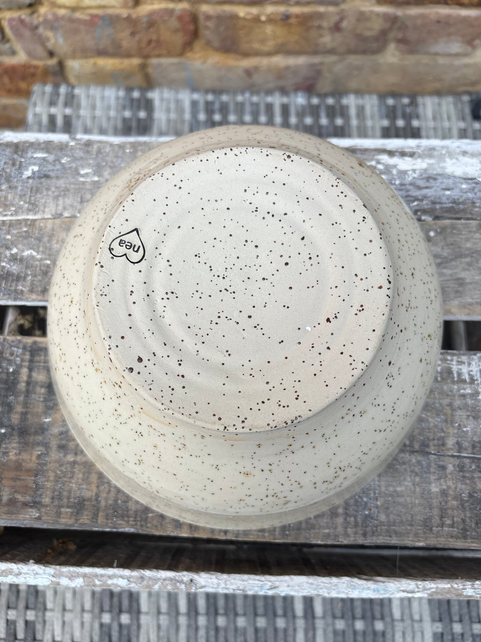 “eat, drink and fuck off by 9pm"  deep round salad/pasta bowl (green, flecked clay, second)