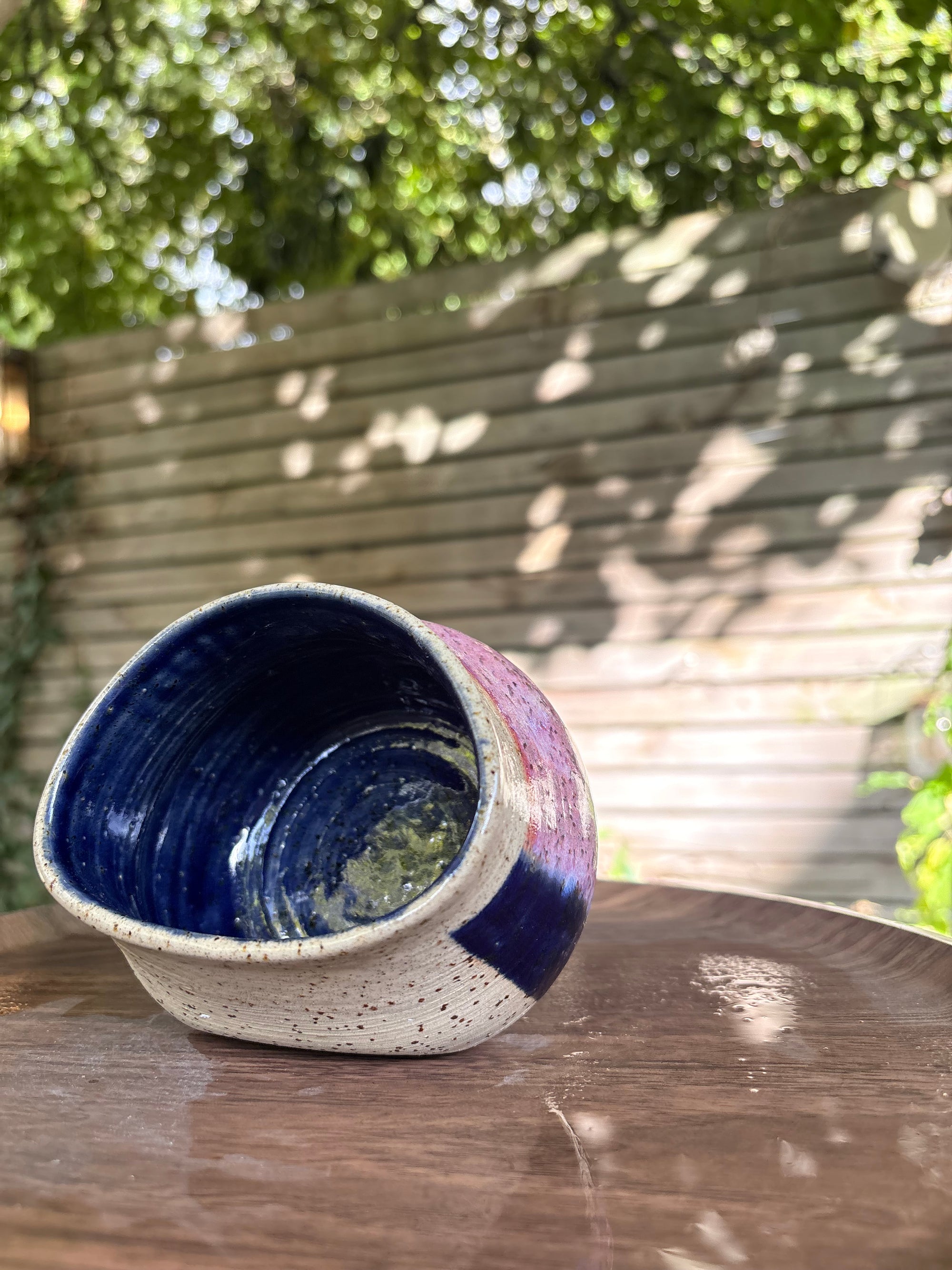 "salty bitch" salt pig (L, blue/pink, flecked clay)