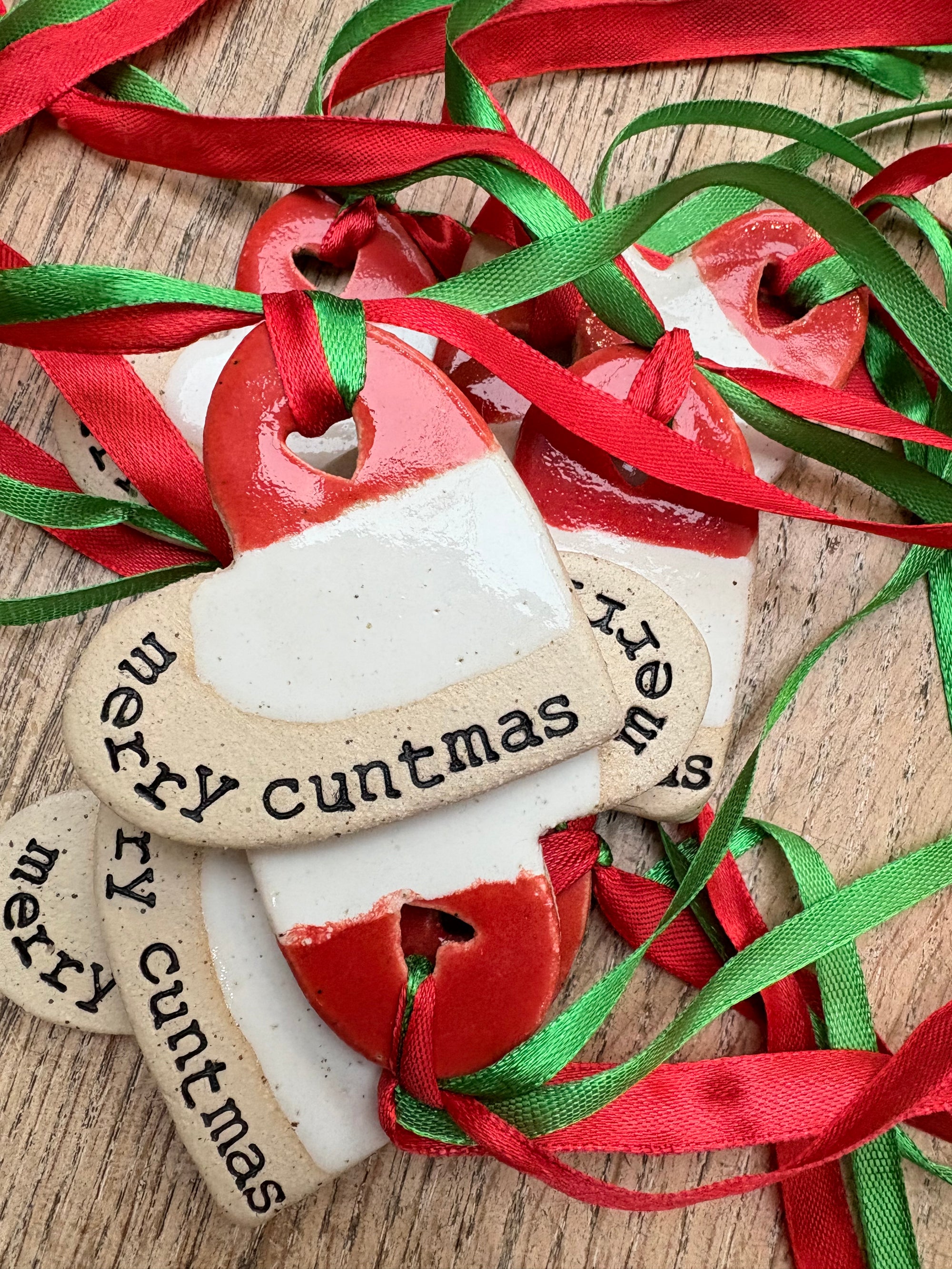 “merry cuntmas” hanging decoration (red and white, large)