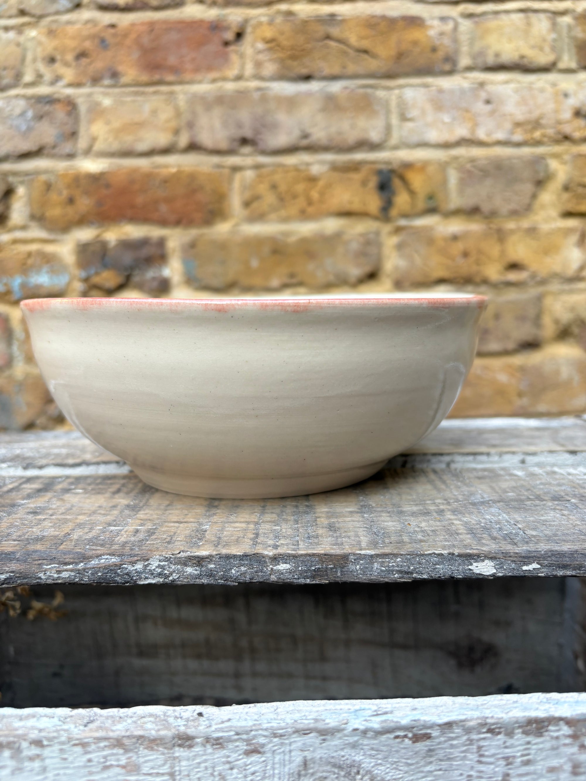 “eat, drink and fuck off by 9pm"  deep round salad/pasta bowl (cream clay, pink)