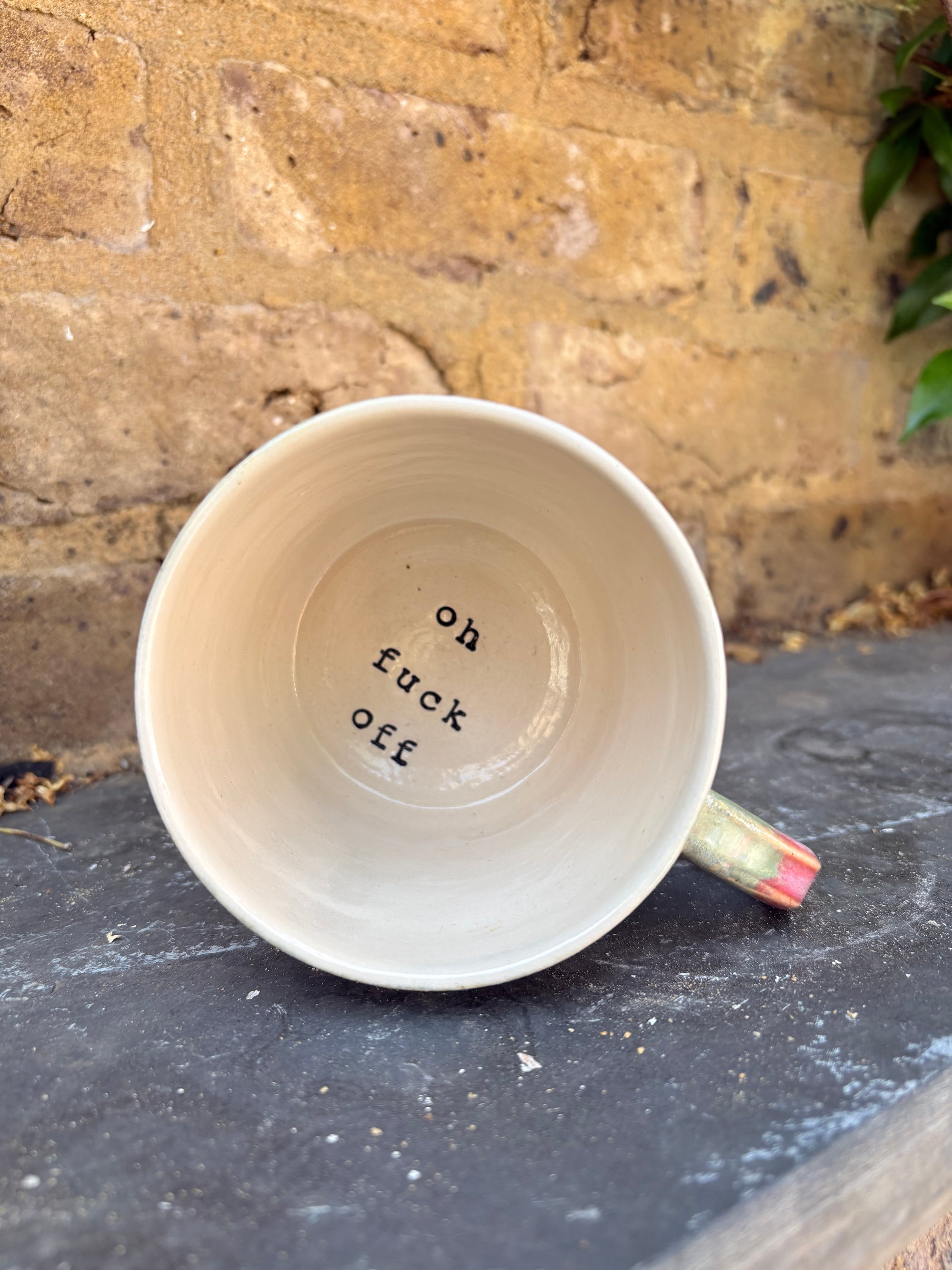 “good vibes only" "fuck off" mug (pink night sky)