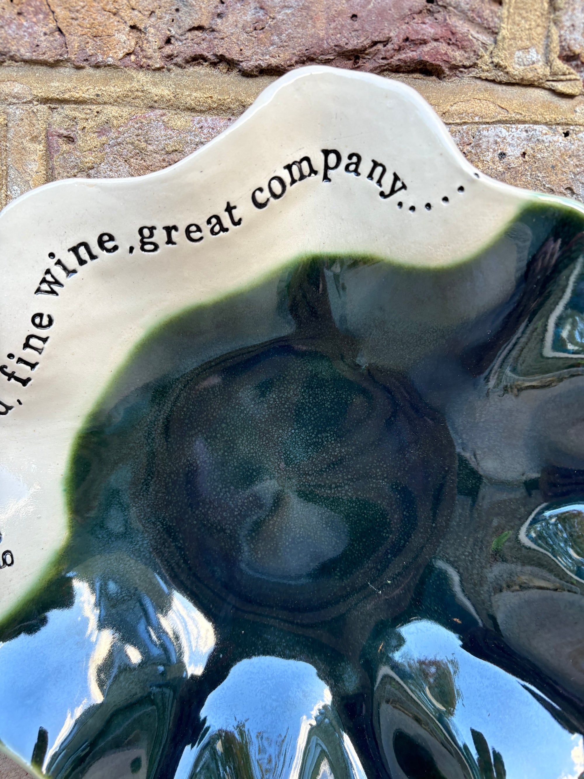 "good food, fine wine, good company..." dish (emerald)