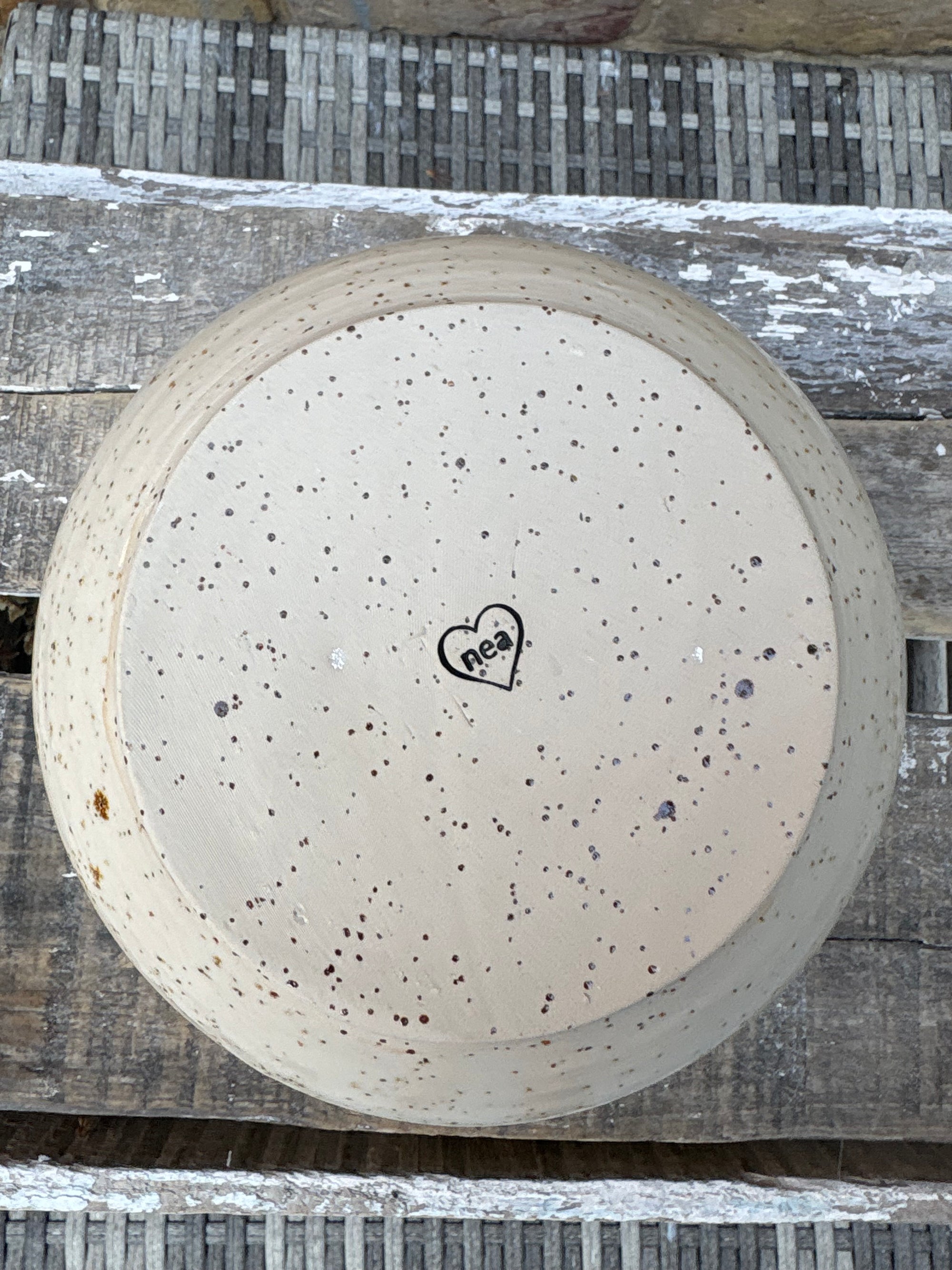 “eat, drink and fuck off by 9pm"  deep round salad/pasta bowl (green, flecked clay)