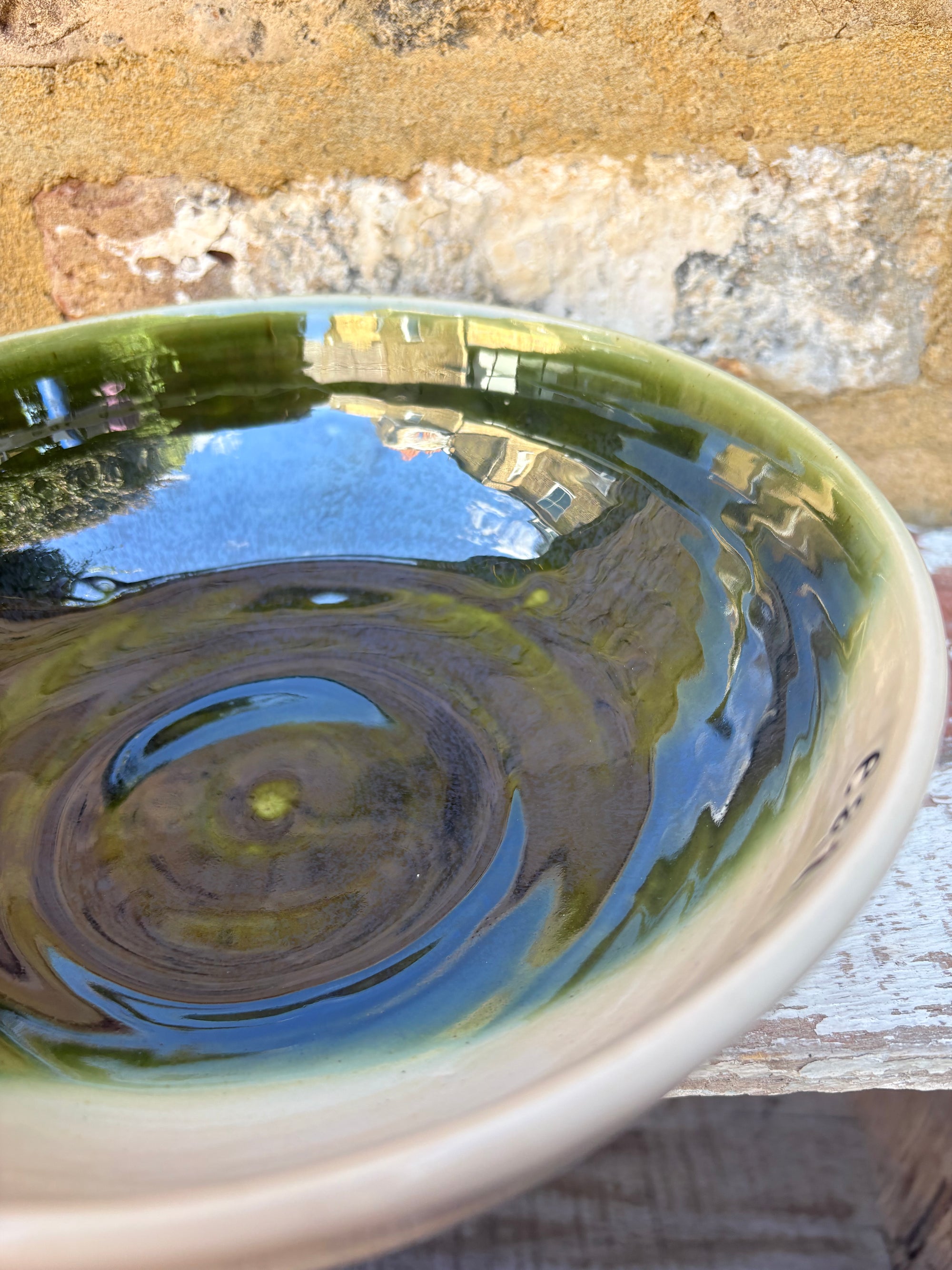 “eat, drink and fuck off by 9pm"  deep round salad/pasta bowl (green, cream clay)