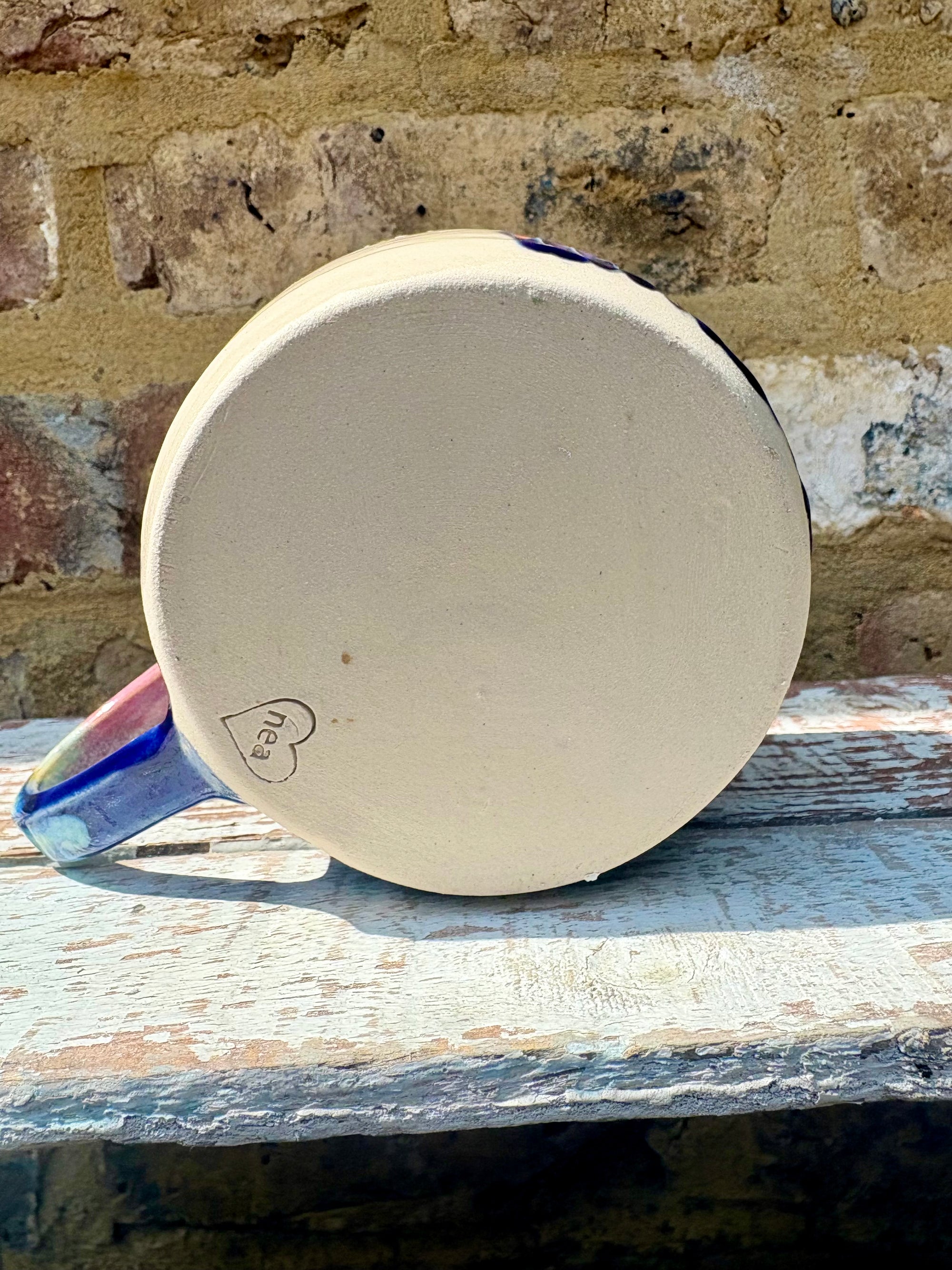 XL "really happy to be here” "what a bunch of cunts" mug (pink night sky, grooves)