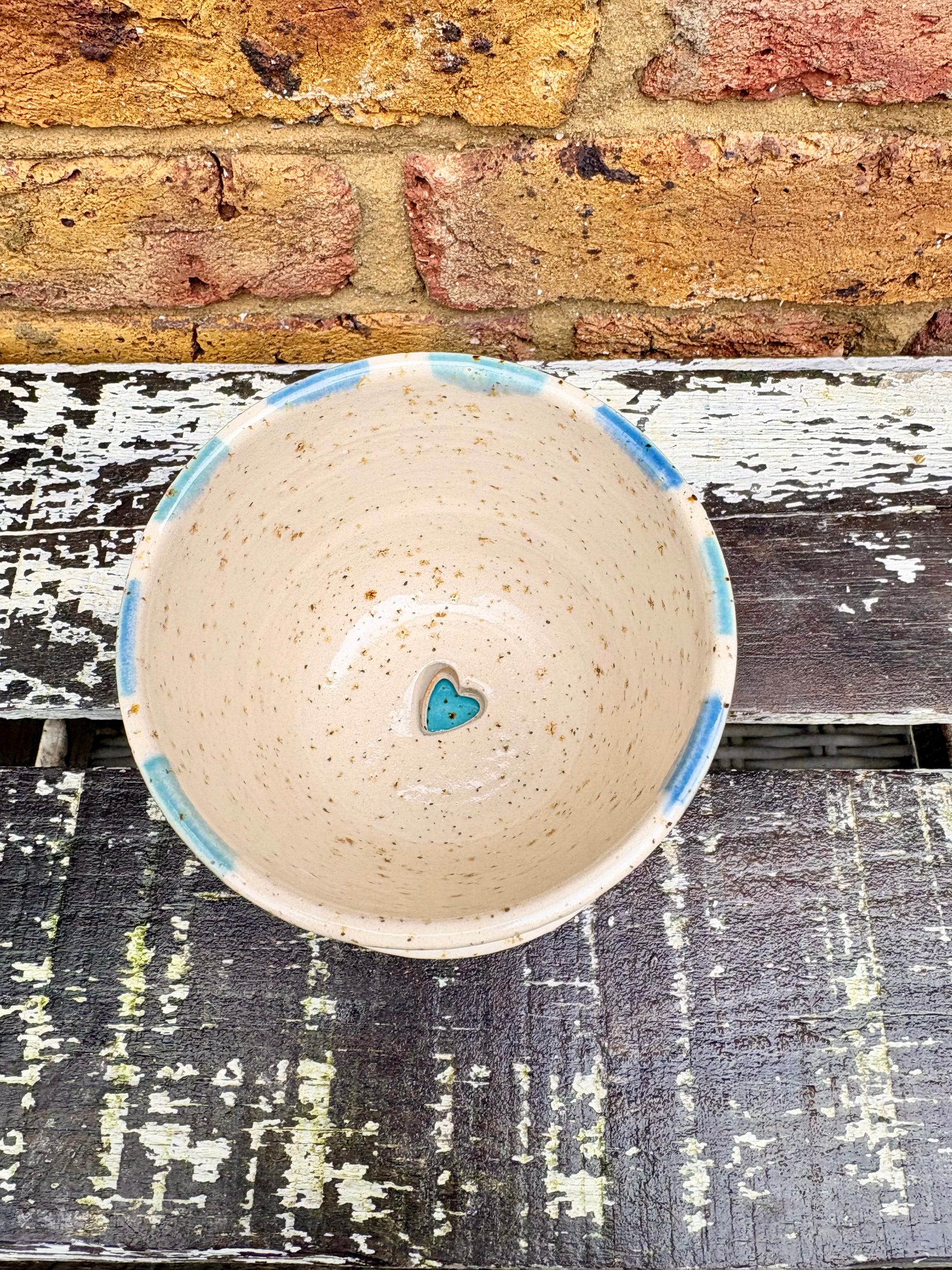 "don't let me die" planter with matching dish (blue stripe)