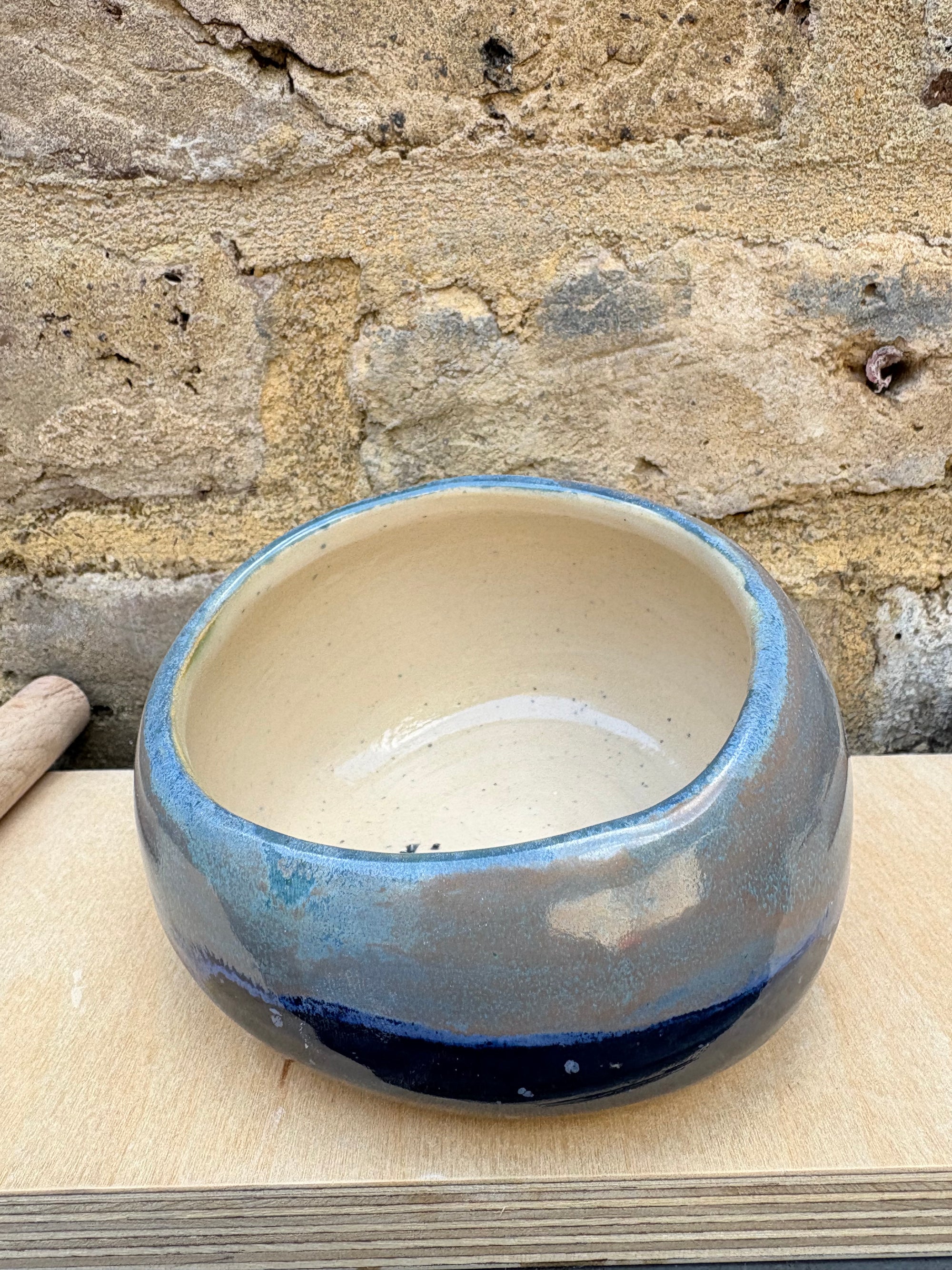 "I'm a very salty piggy" Salt Pig (wheelthrown, deep blue sea glaze)