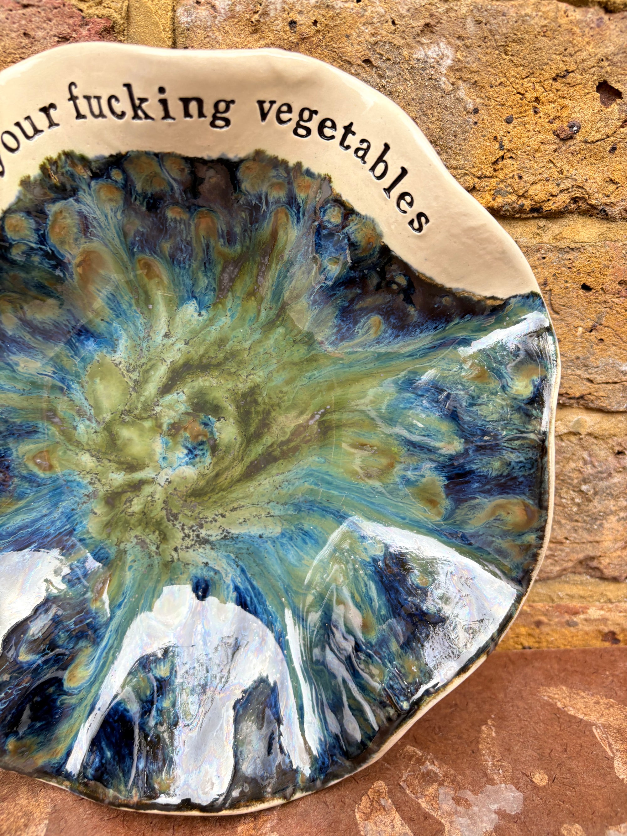 “eat your fucking vegetables" serving dish