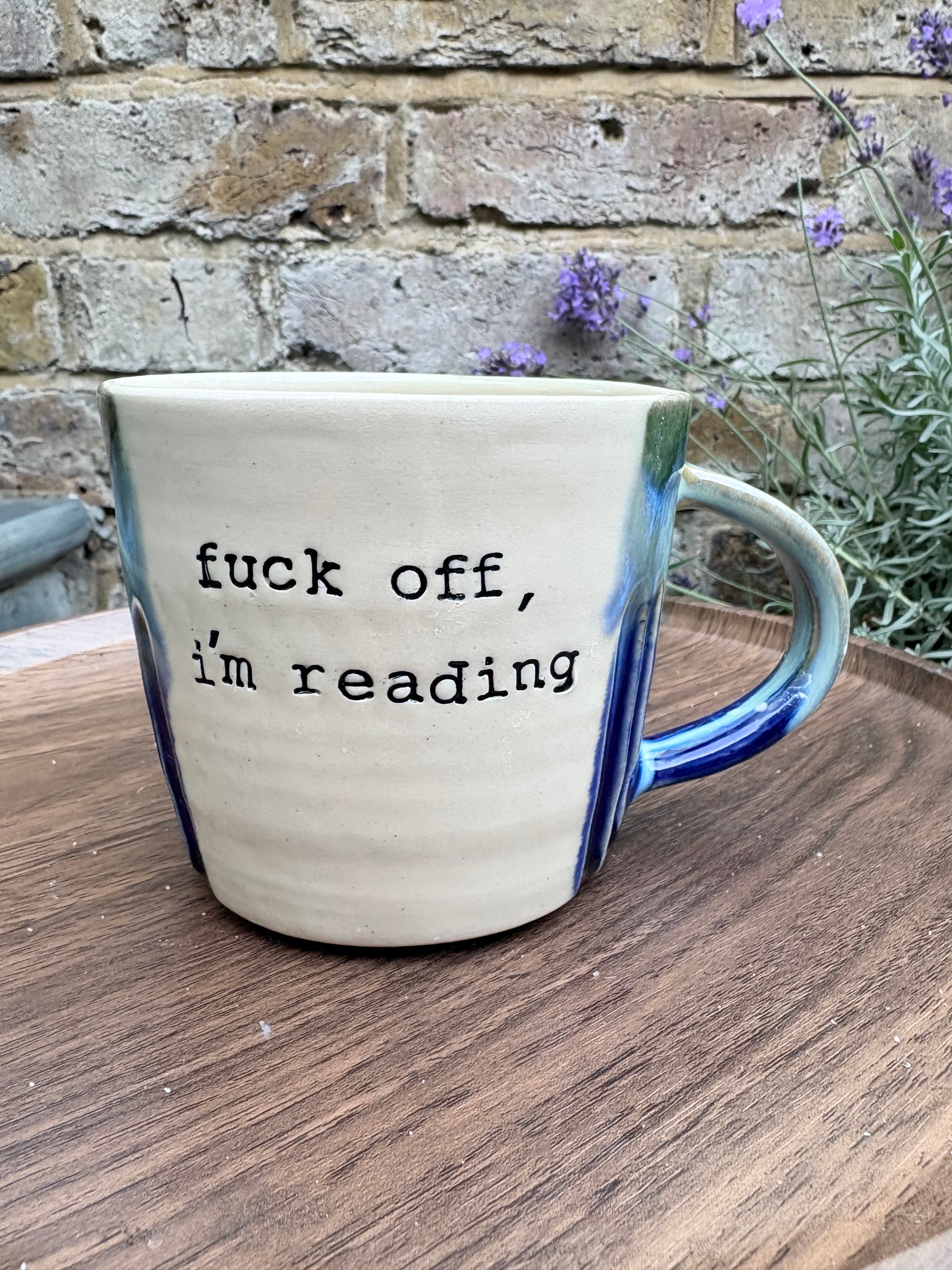 “Fuck off I’m reading" mug (blue/greens)