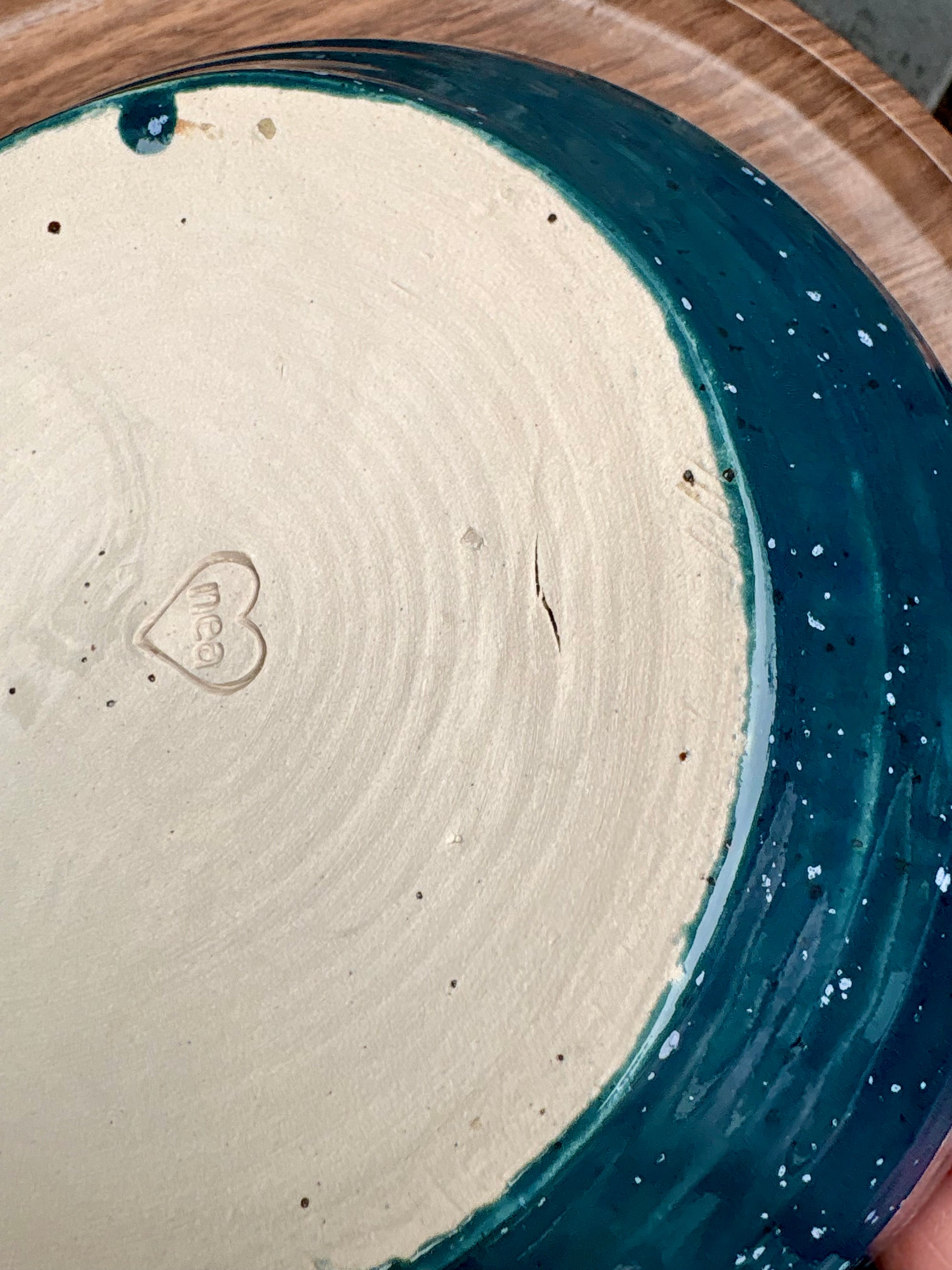 “eat, drink and fuck off by 9pm" round pasta/salad/serving bowl (green, cream clay)