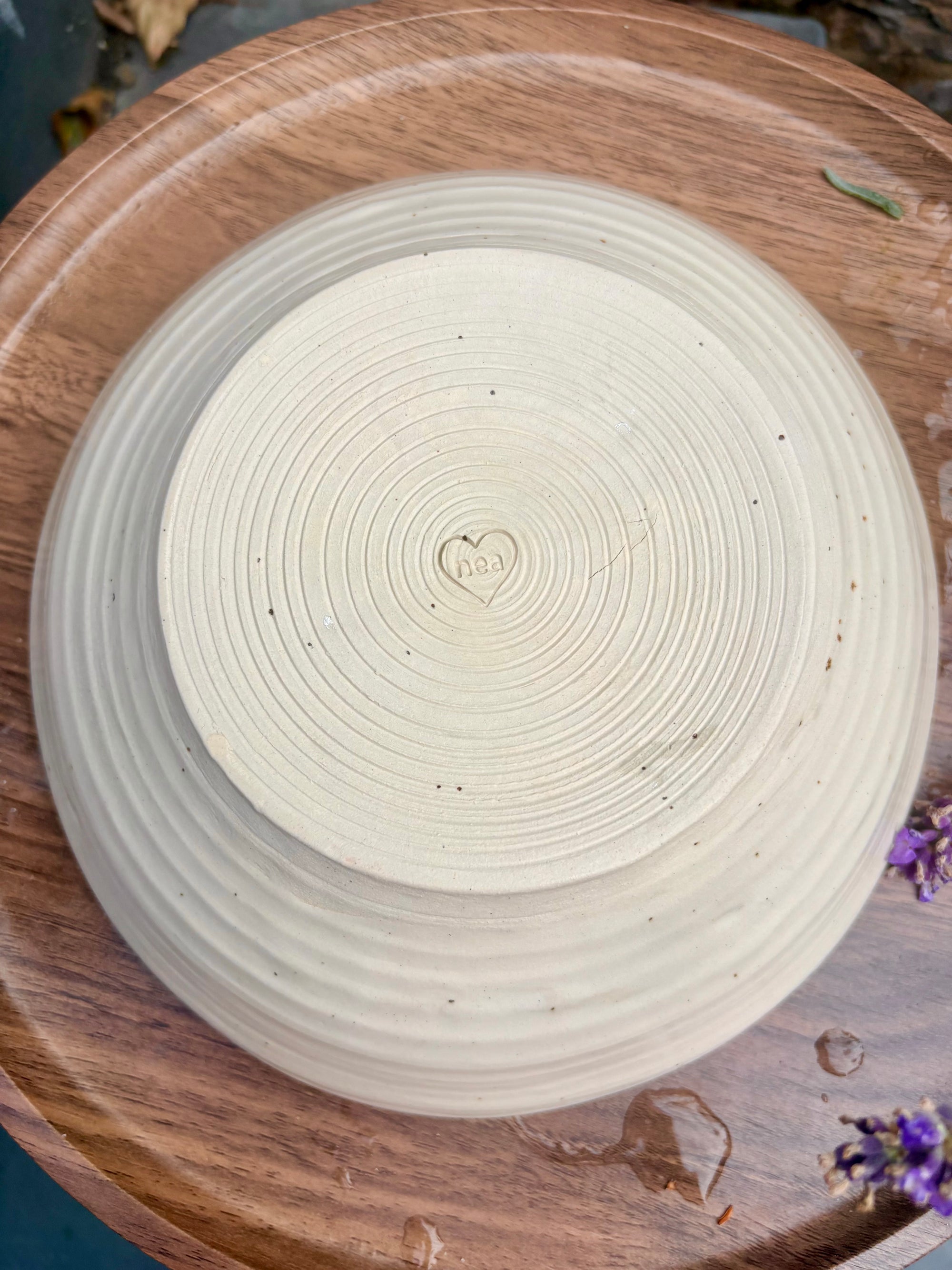 “eat, drink and fuck off by 9pm" round cereal/pasta bowl (sea green speckle, cream clay)