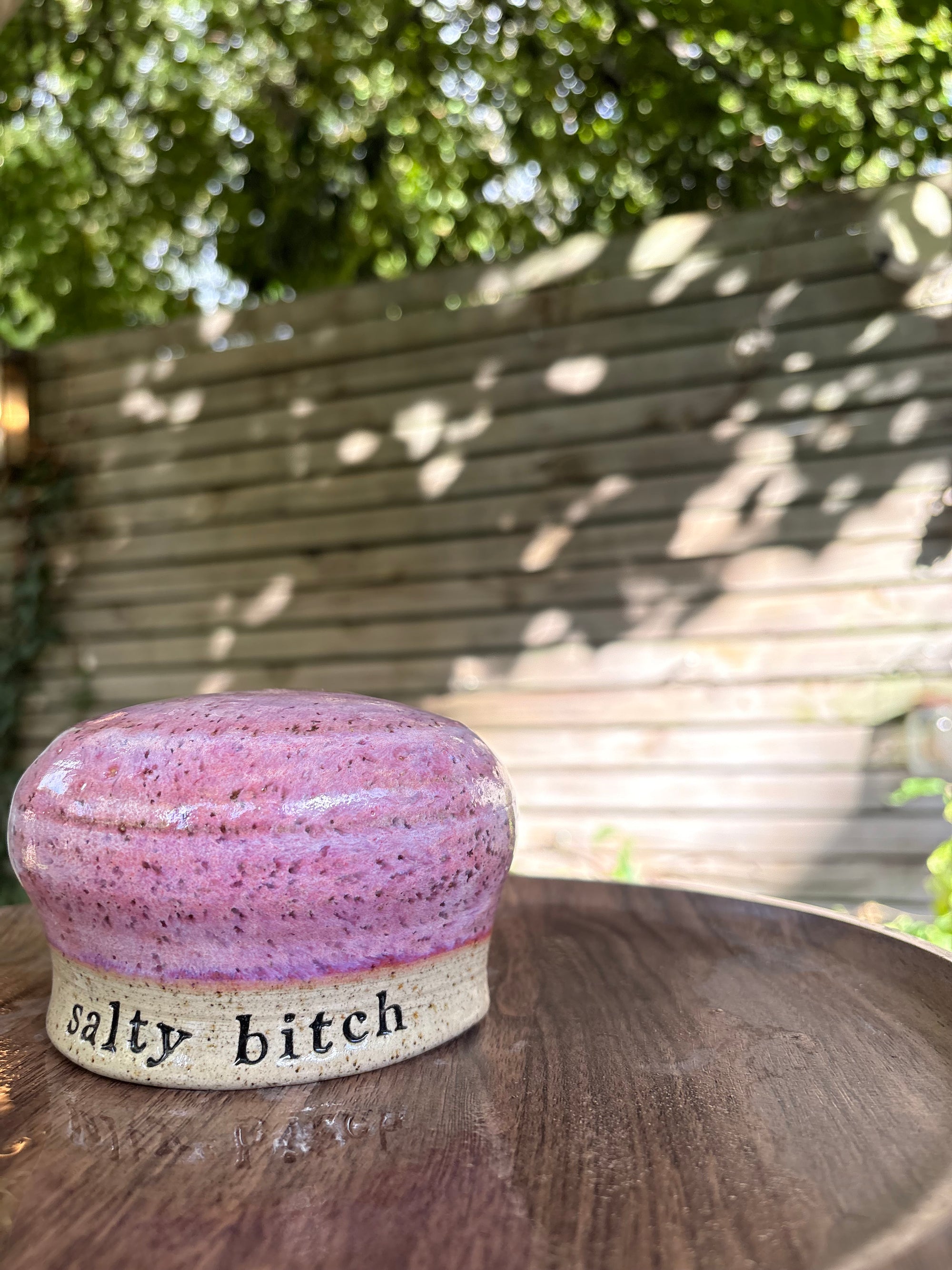 "salty bitch" salt pig (L, blue/pink, flecked clay)