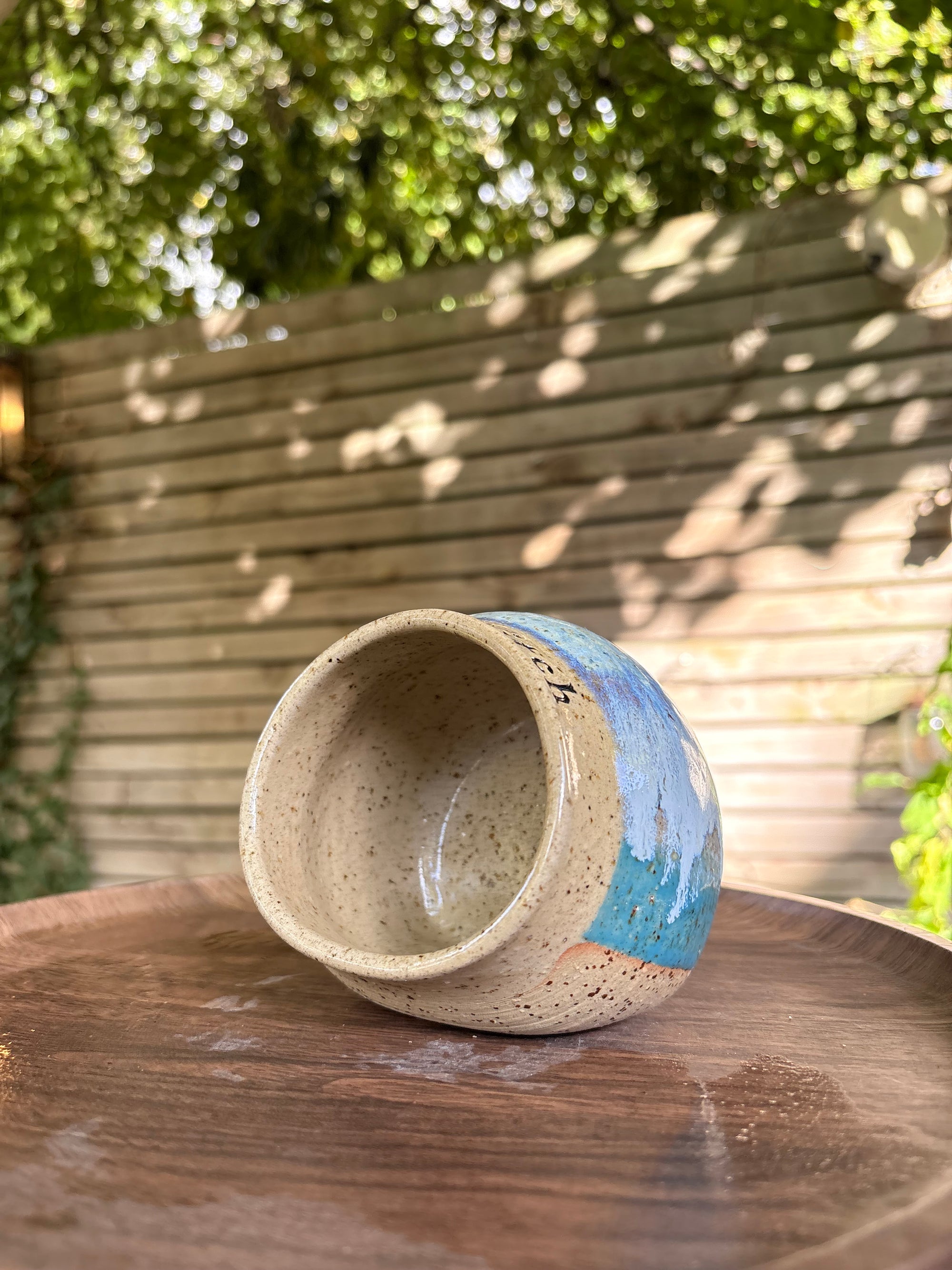 "salty  bitch" salt pig (L, blues, flecked clay)