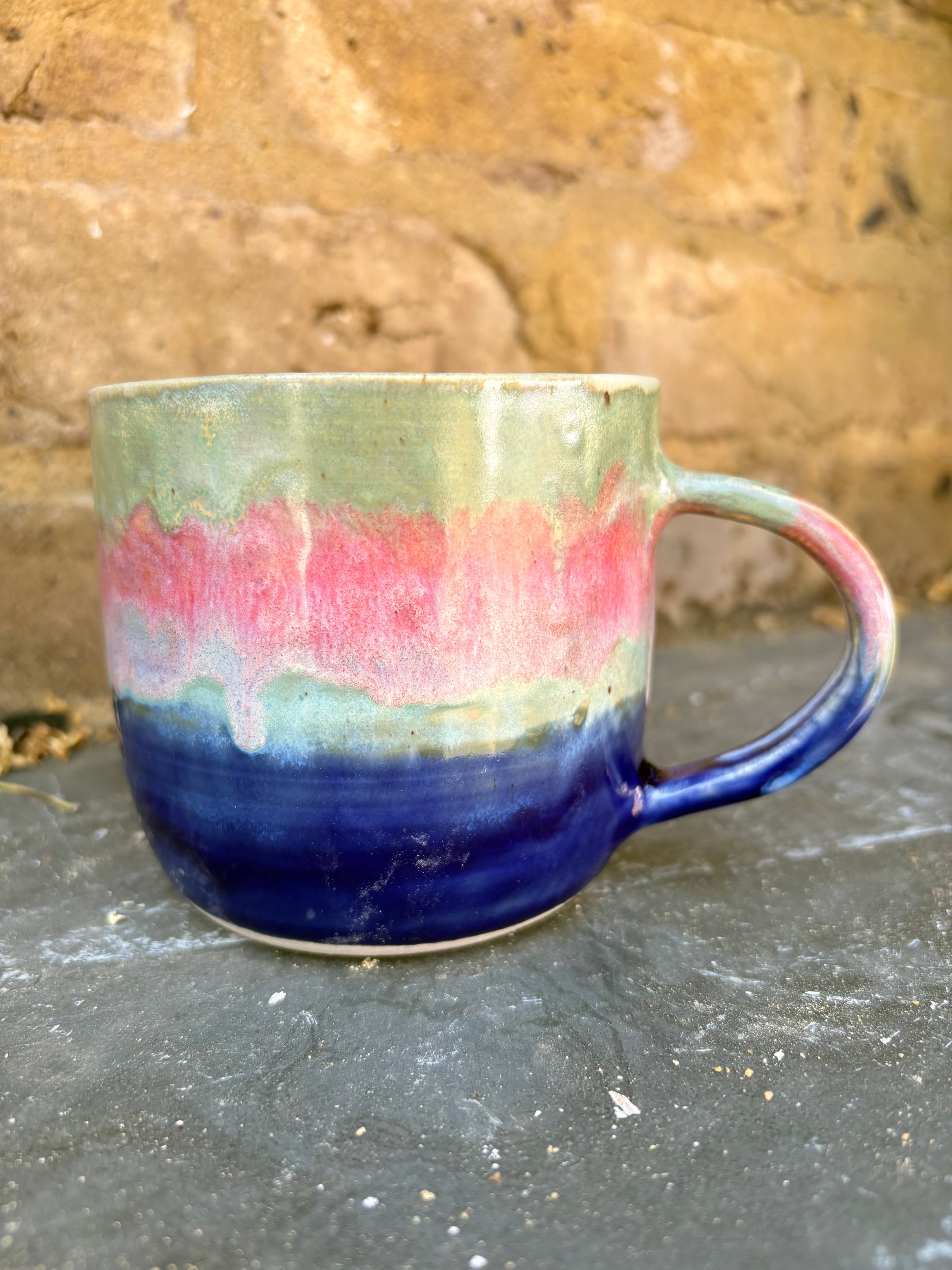 “good vibes only" "fuck off" mug (pink night sky)
