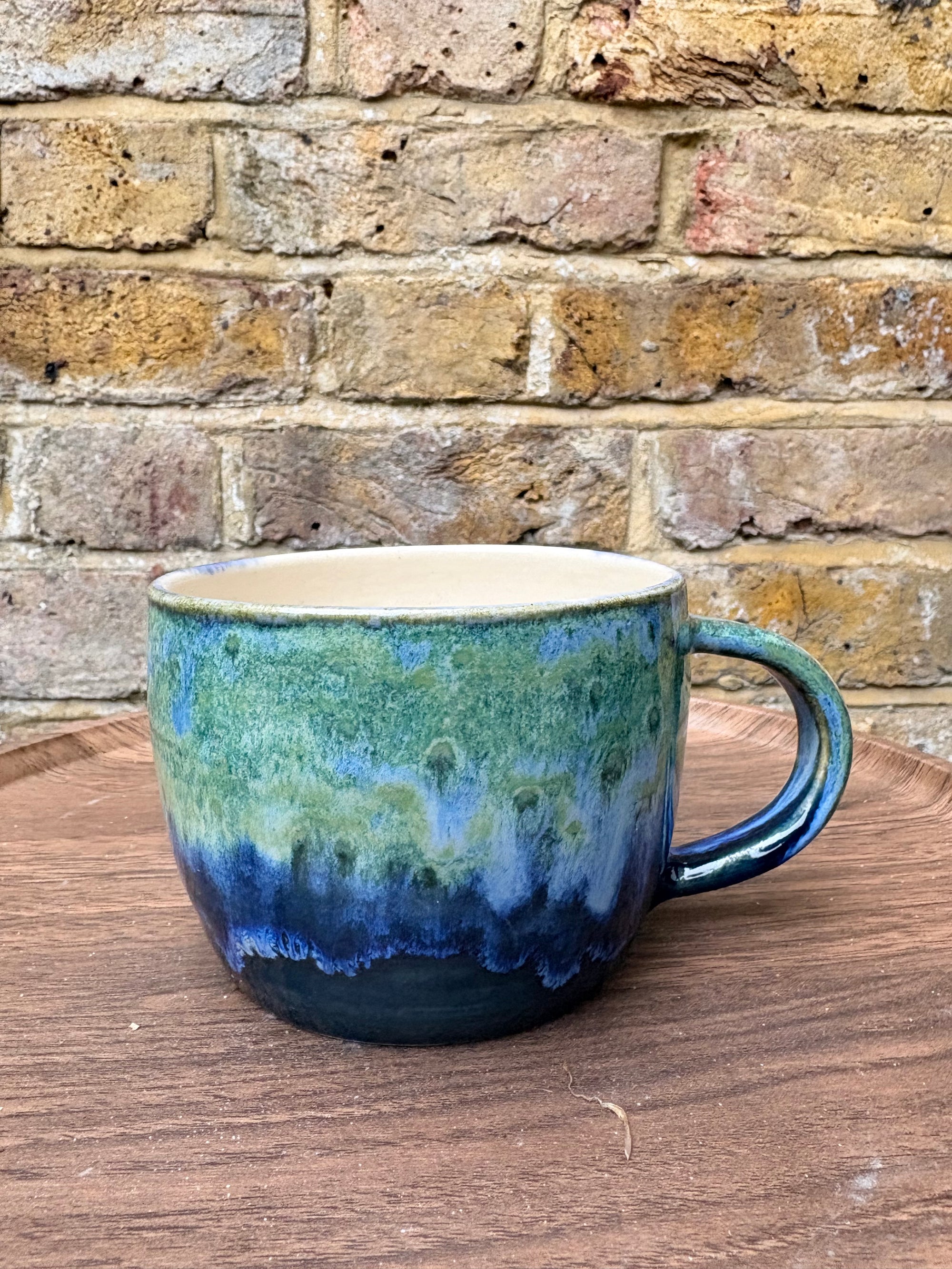 “chuck it in the fuck it bucket" mug (blues/ greens)