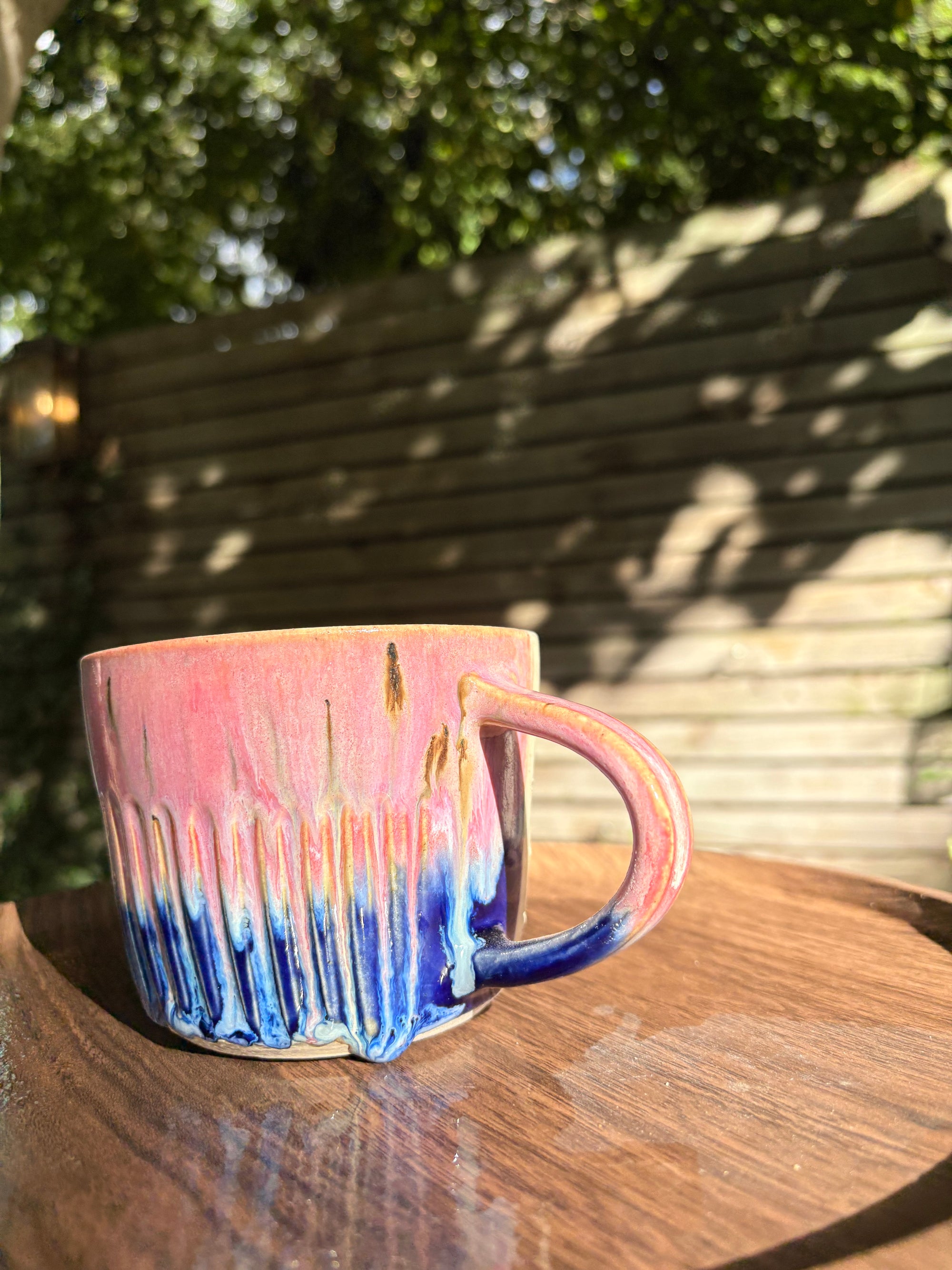 "Let’s normalise shutting the fuck up in the morning" mug (pink/blue)