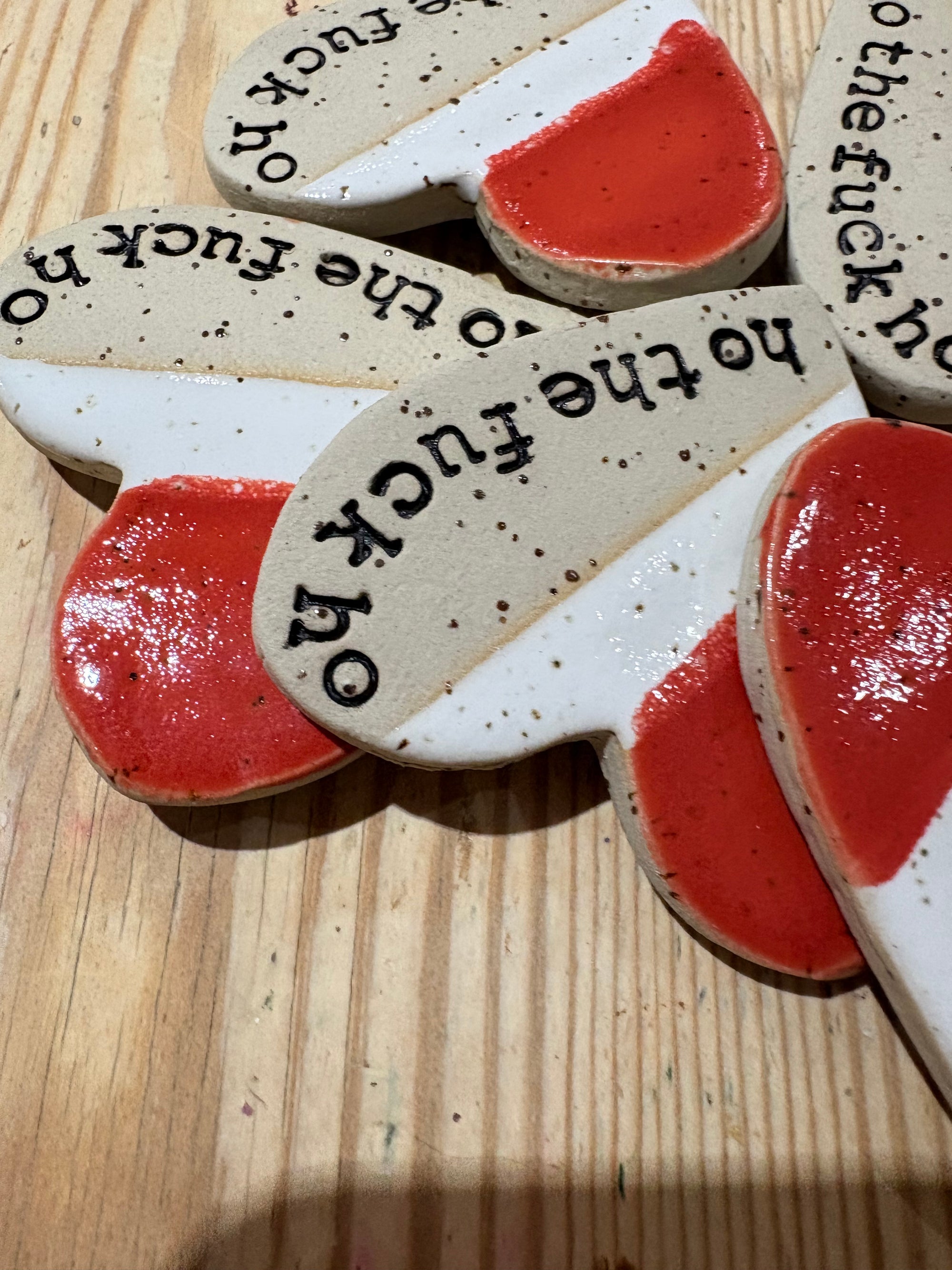 “ho the fuck ho” magnet (red and white, large)