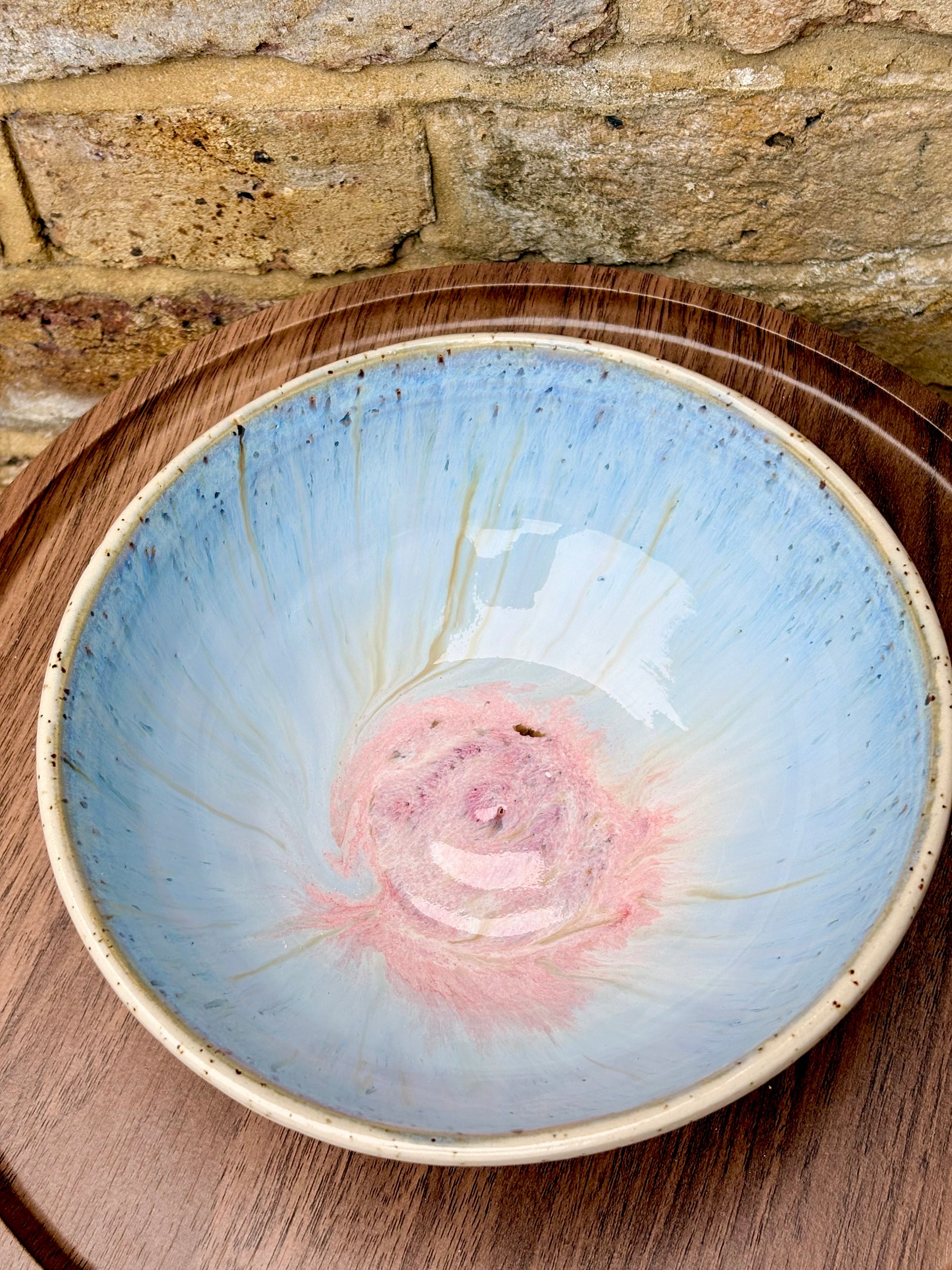 “not a sharer fuck off” deep round cereal bowl (blue, flecked clay)