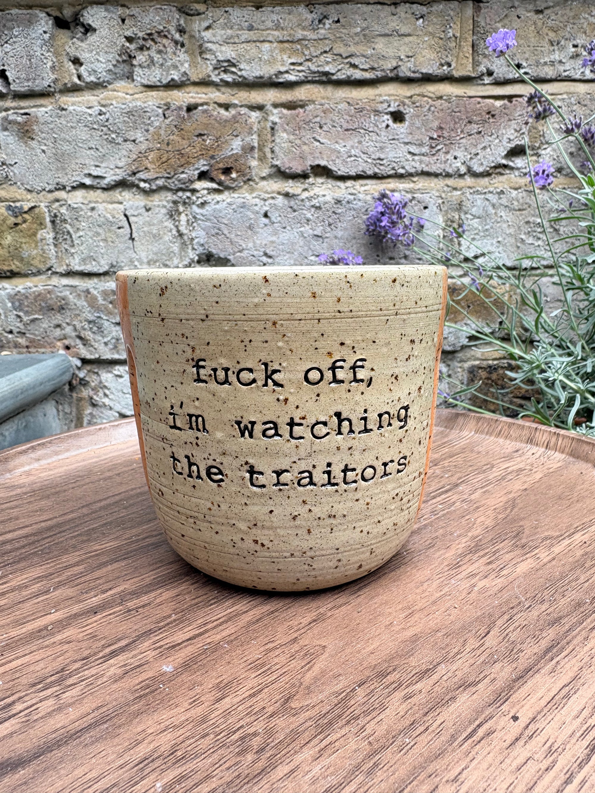 "fuck off, i'm watching the traitors" mug (no handle/orange/grooves, 350ml)