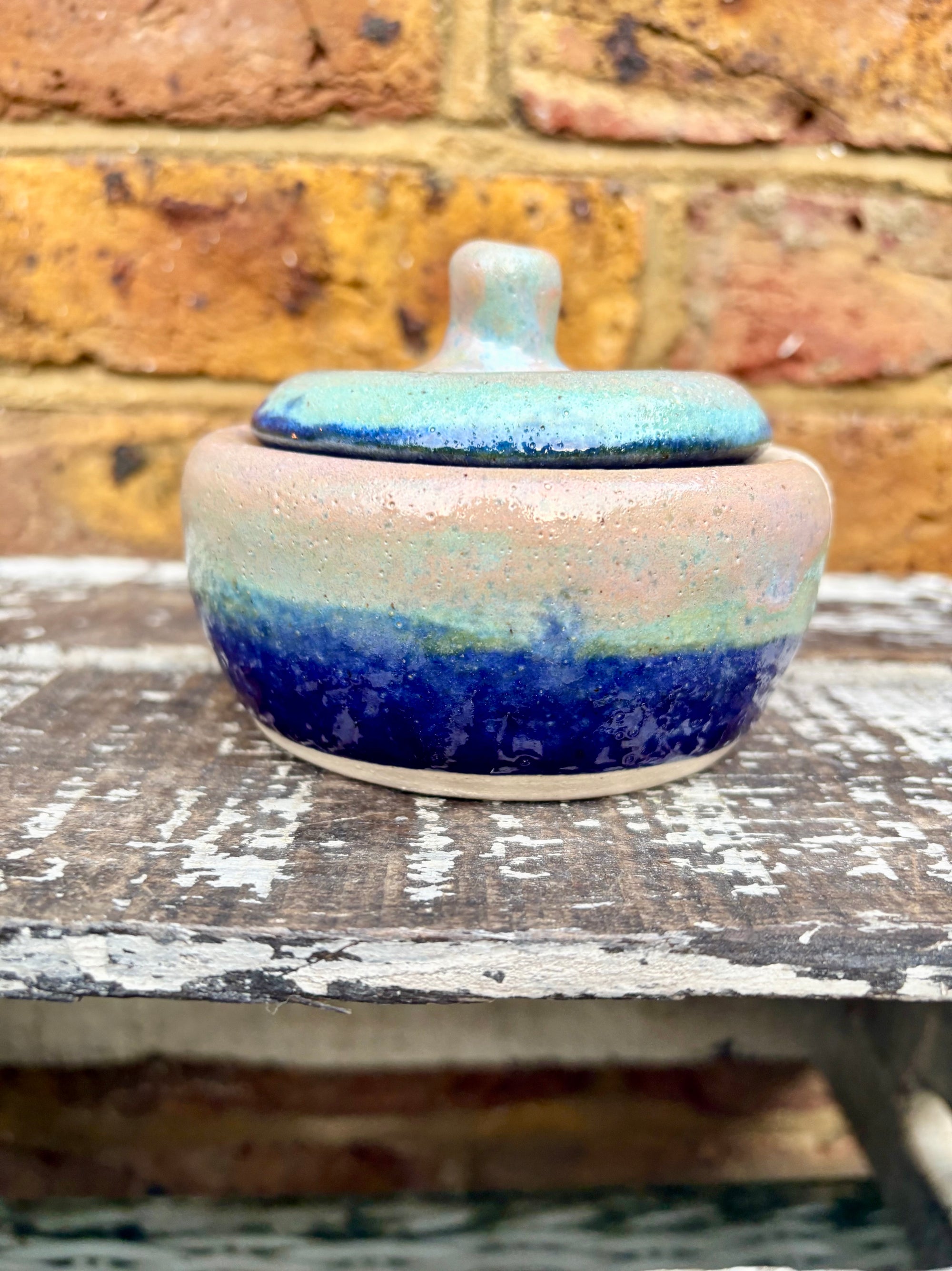 "definitely not drugs" lidded pot (blue night sky)