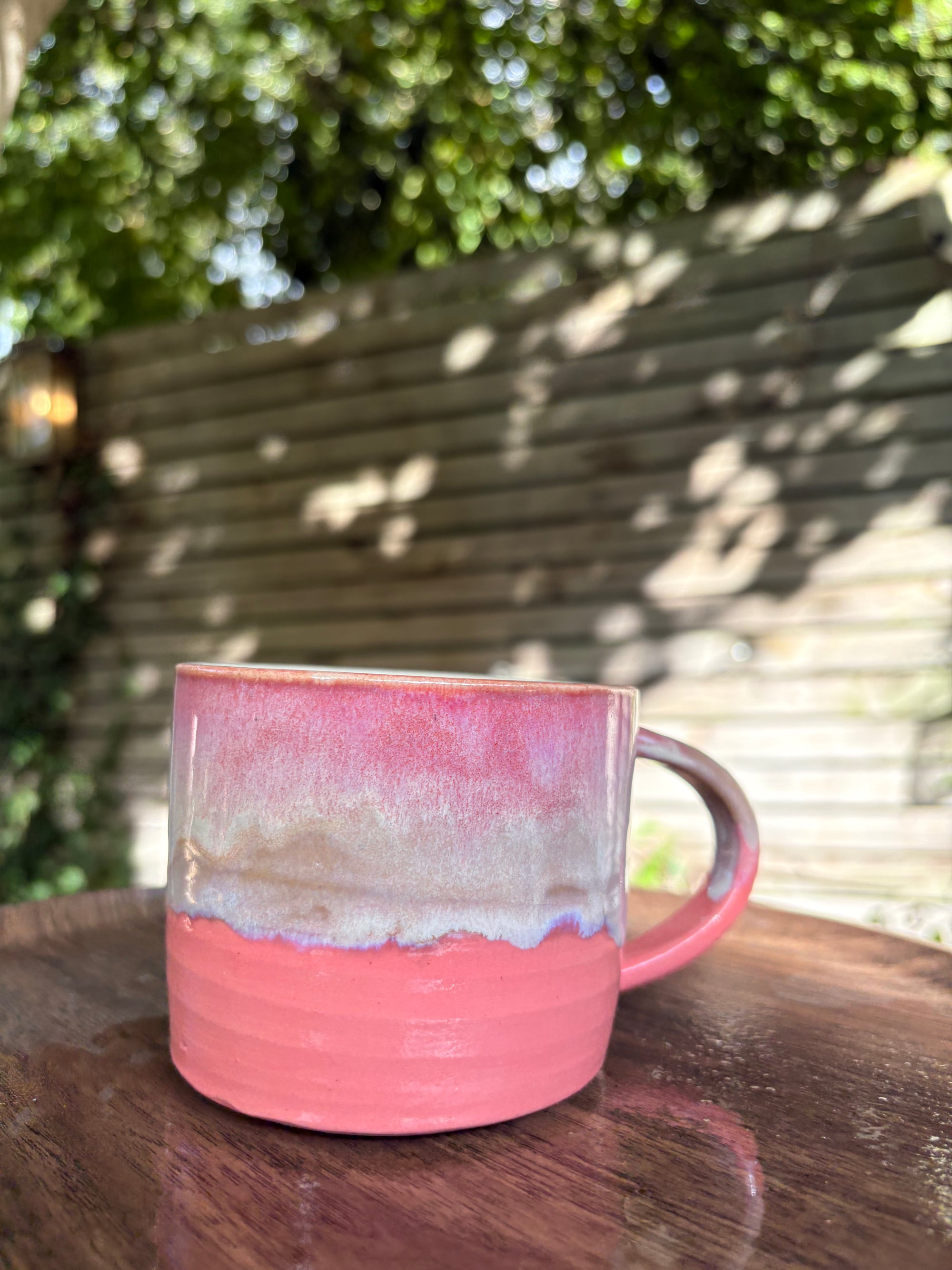 “woke up sexy as hell again” mug (coral pinks)