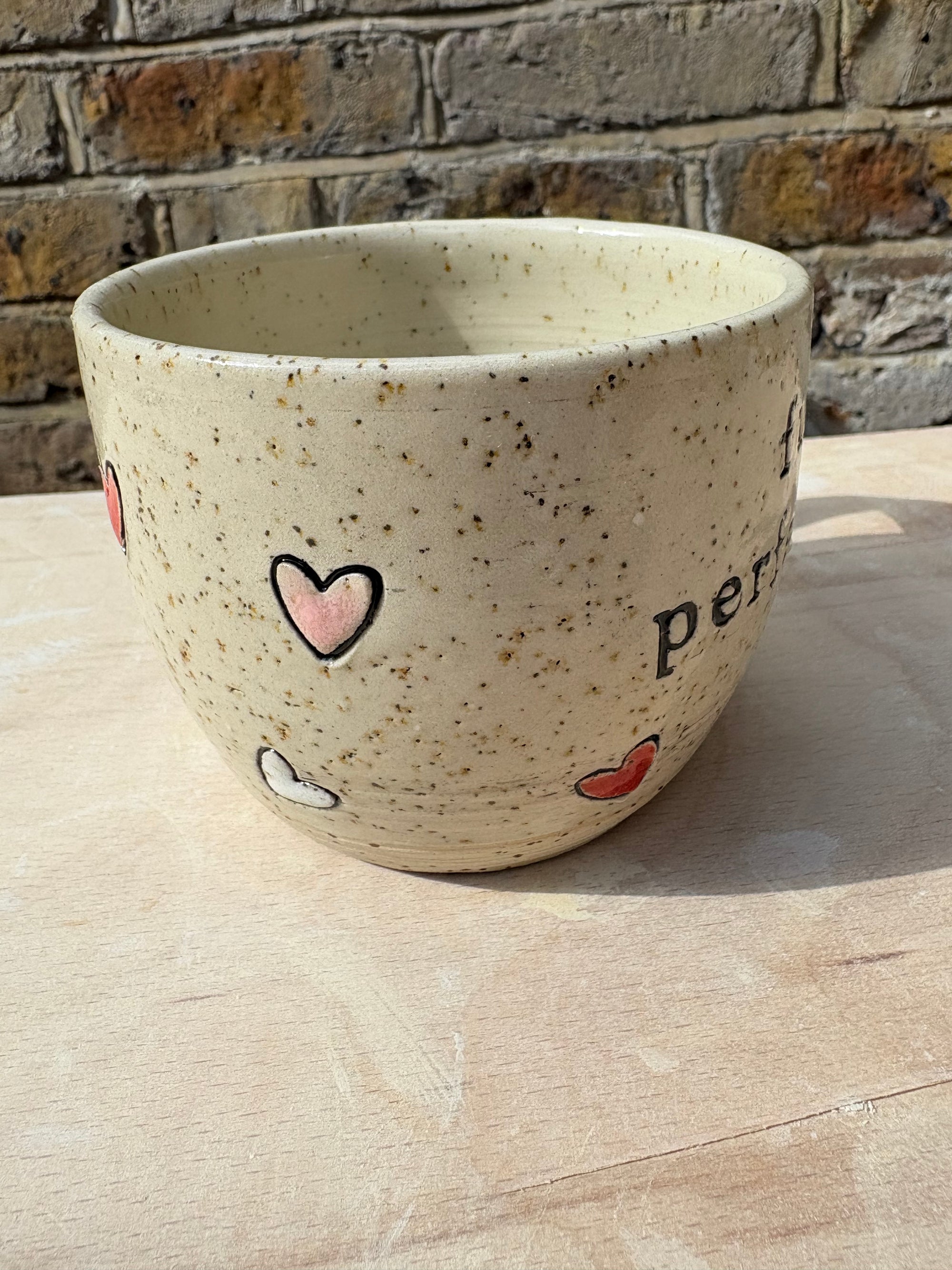 "fuck perfection" mug (pink/red hearts)