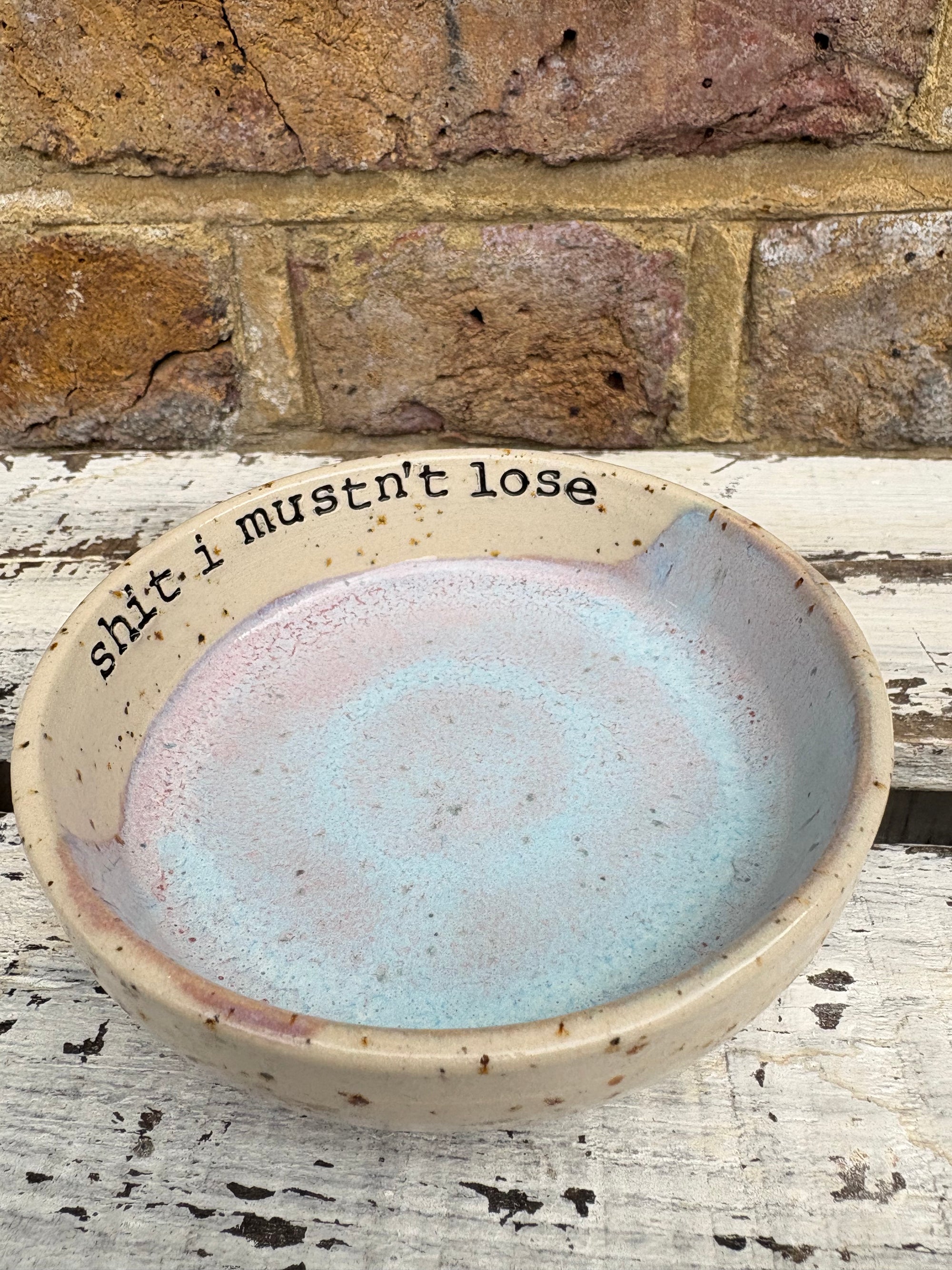 “shit I mustn't lose" trinket dish (pink night sky)