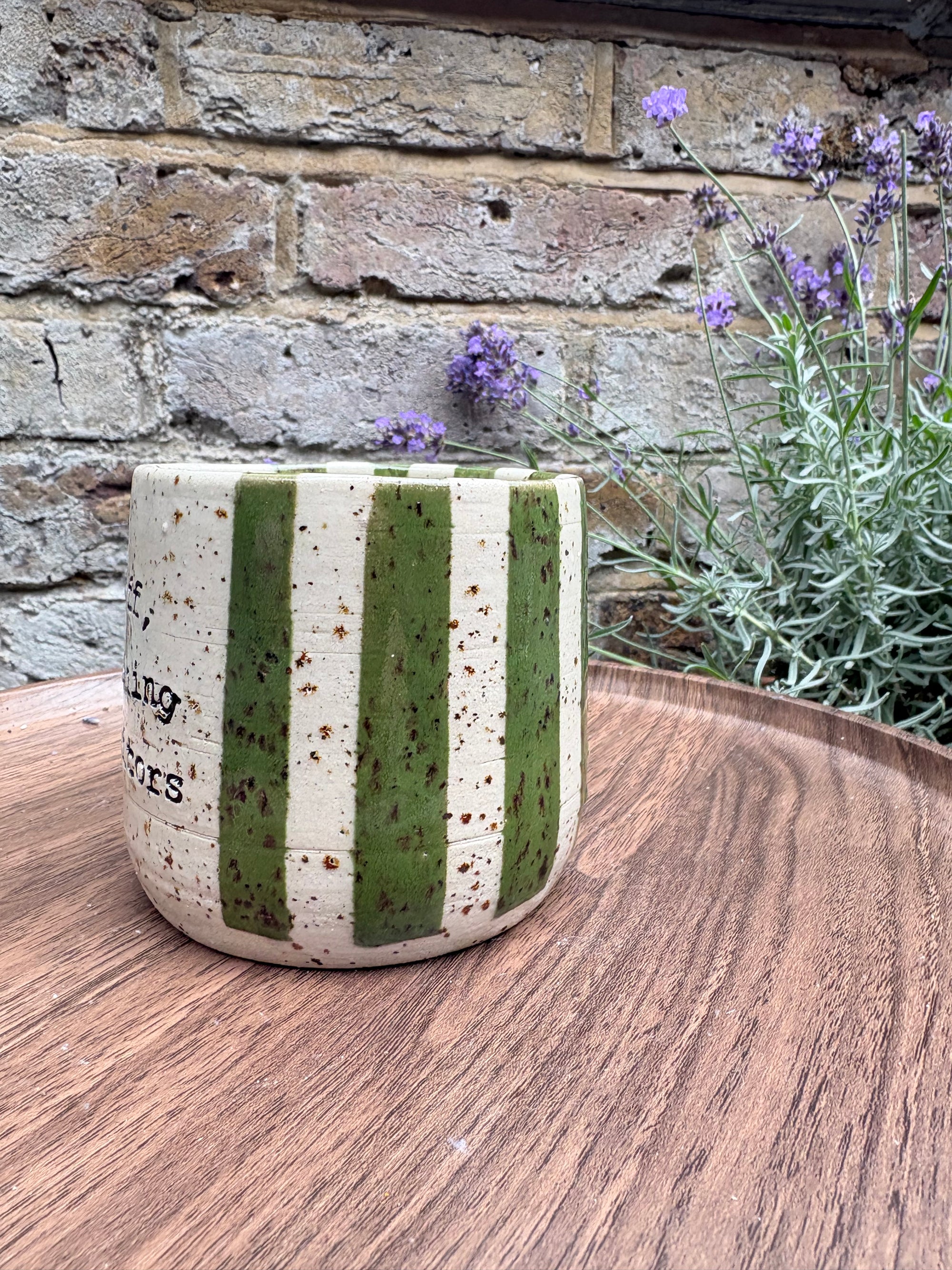 "fuck off, i'm watching the traitors" mug (green stripe, 260ml)