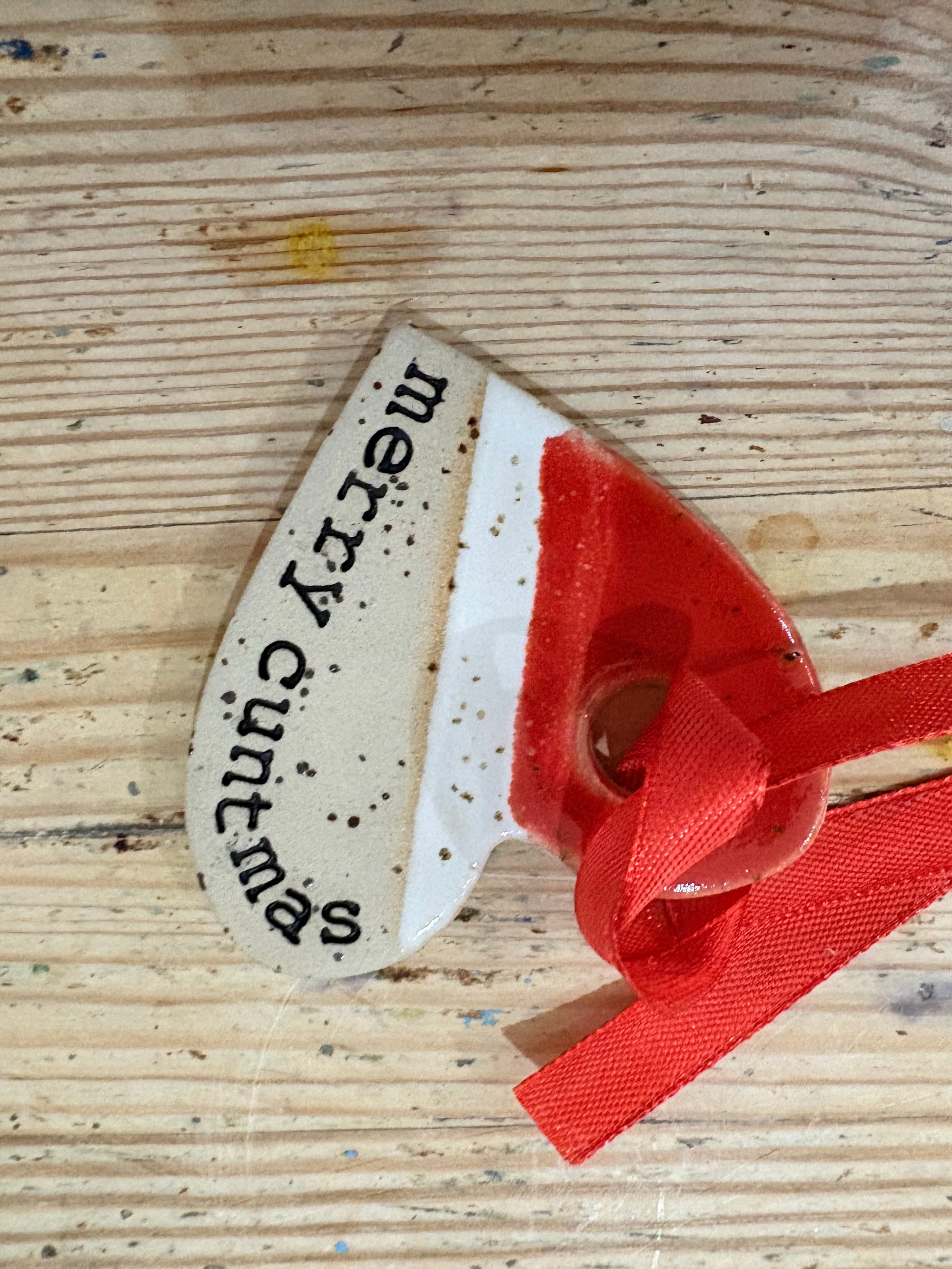 “merry cuntmas” hanging decoration (red and white, large)