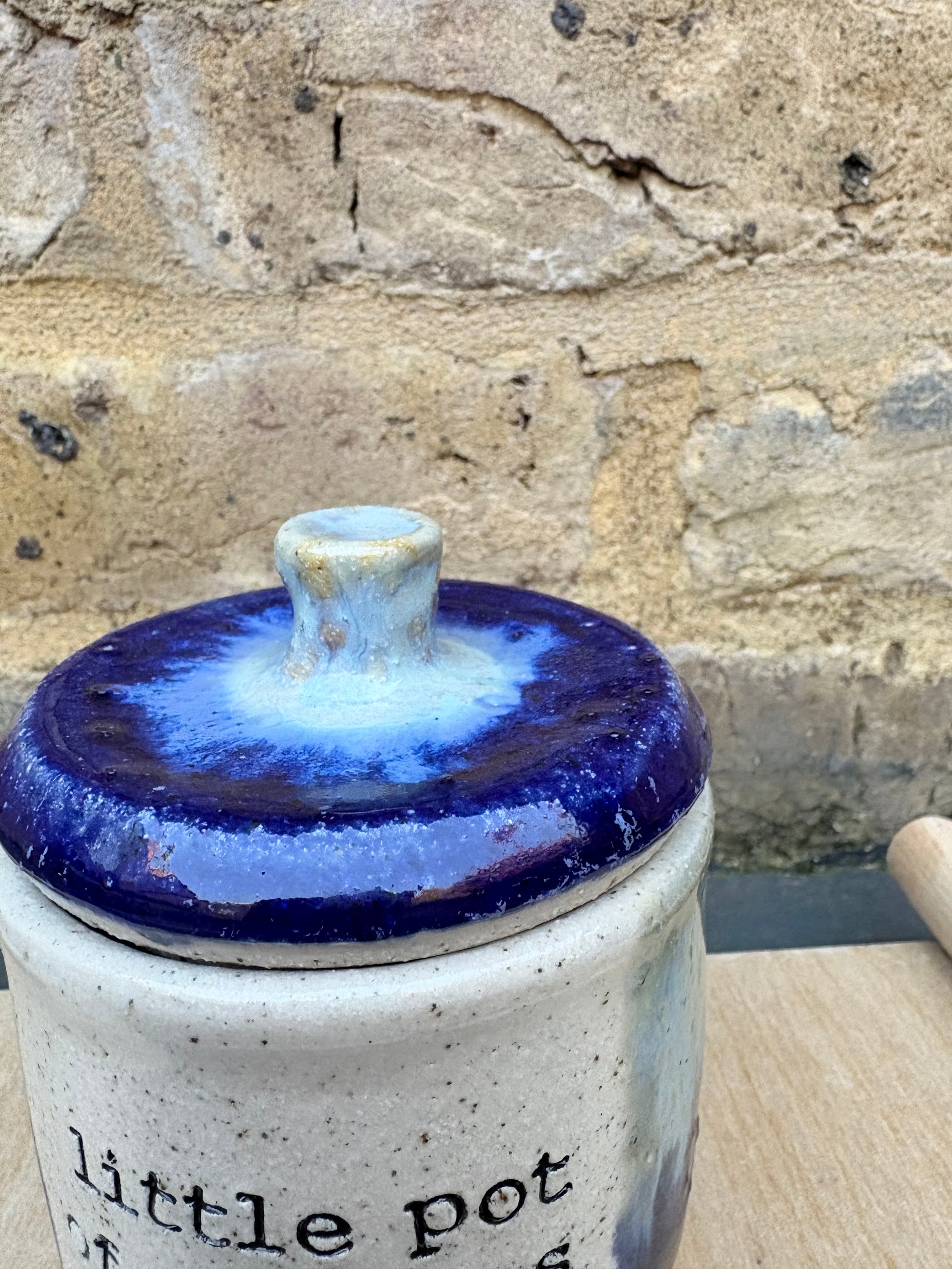 “little pot of horrors" lidded pot (blue night sky)