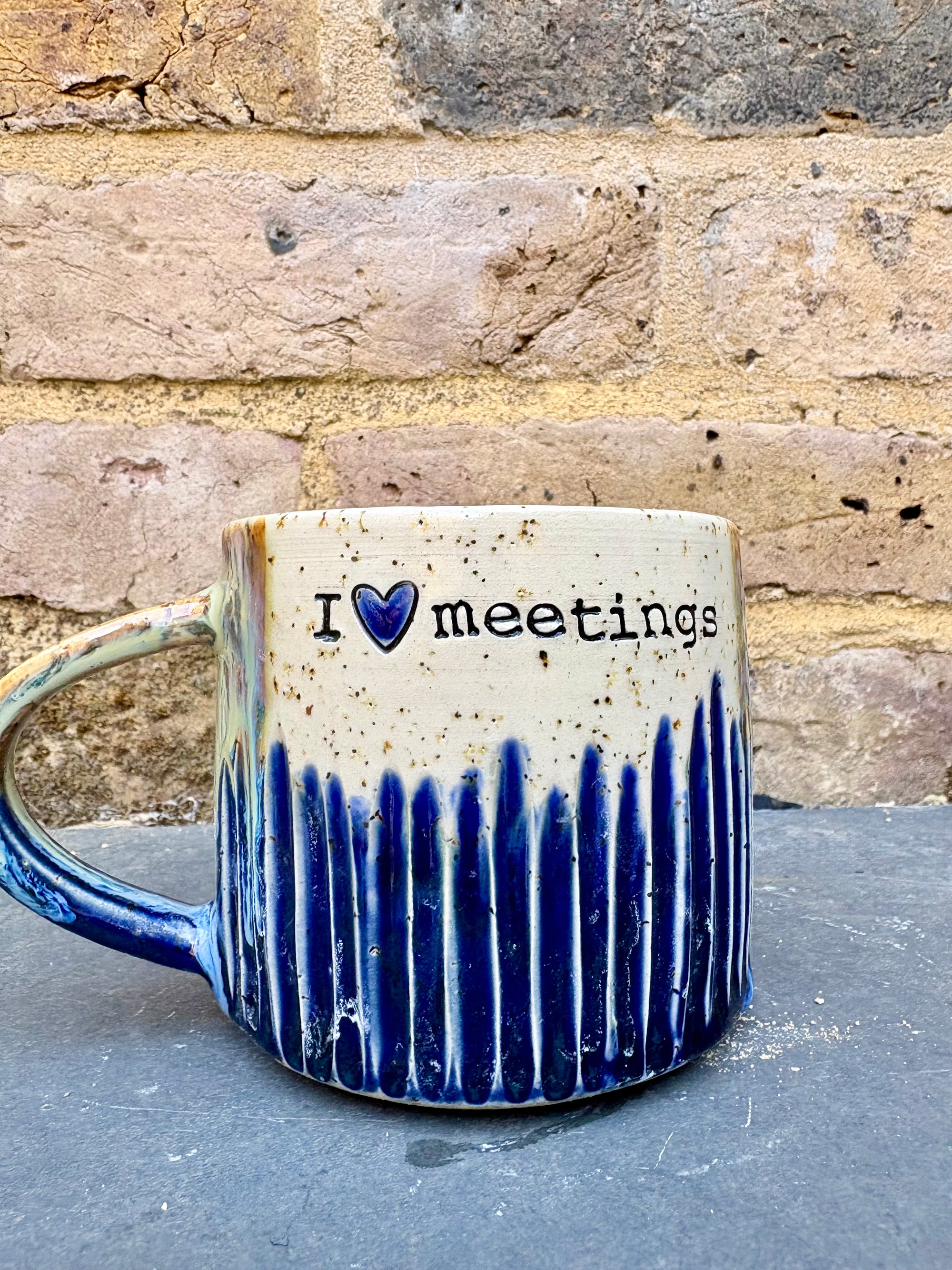 “I 💙 meetings” “everyone else is a grade A cunt" mug (blue/green)