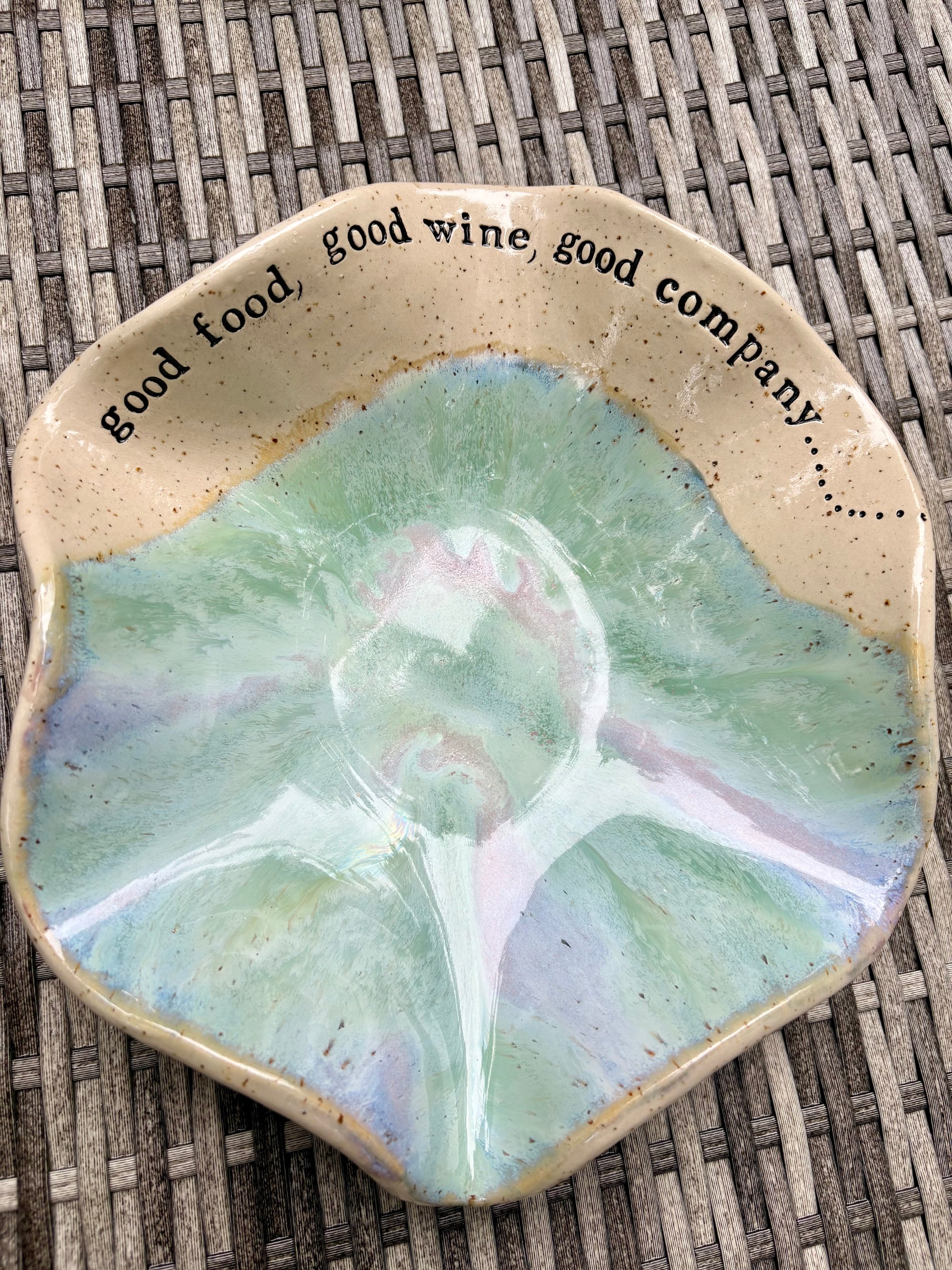 “good food, good wine, good company..." long and deep salad dish