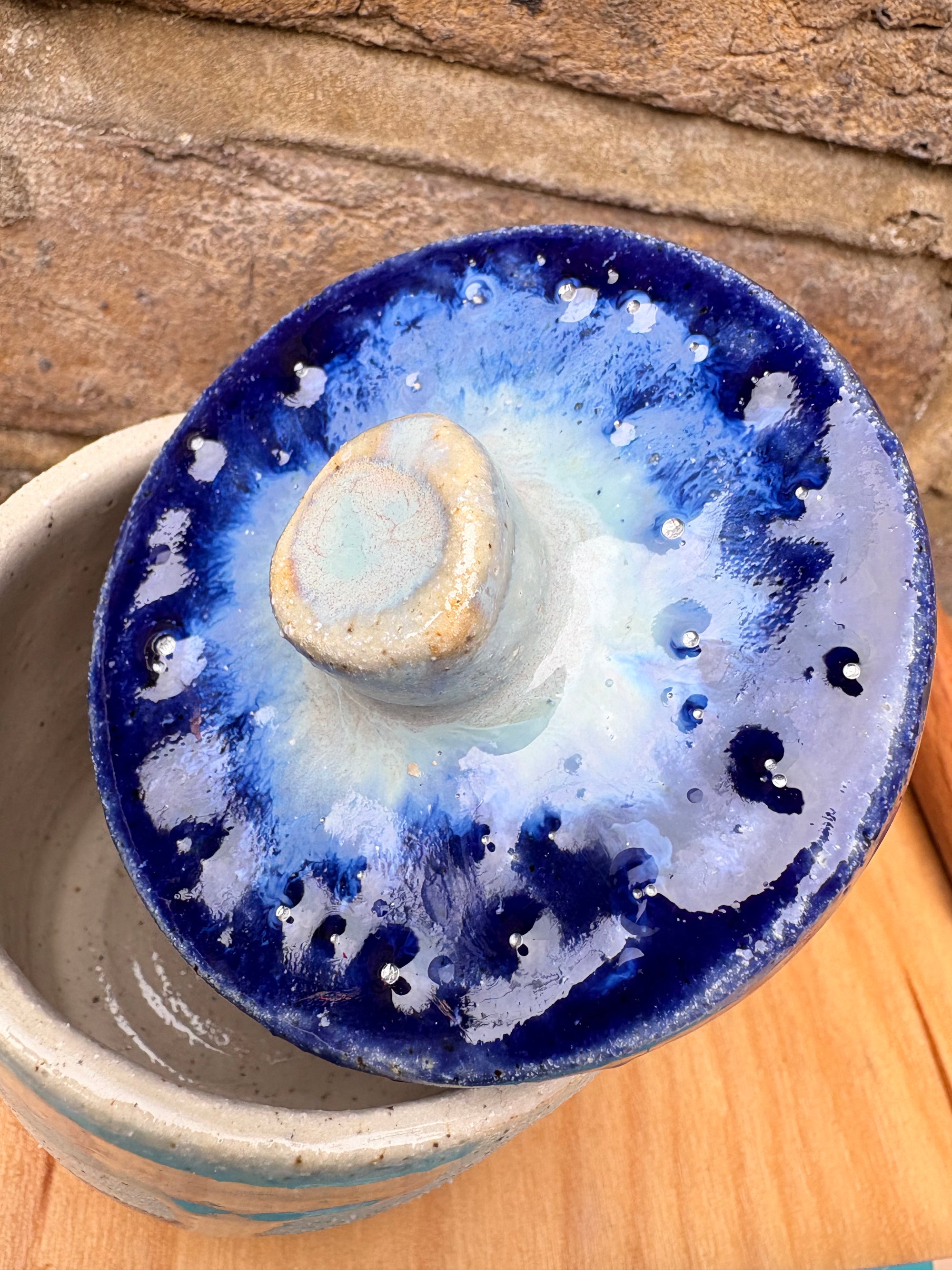 “stuff i should throw away" lidded pot (blue night sky)