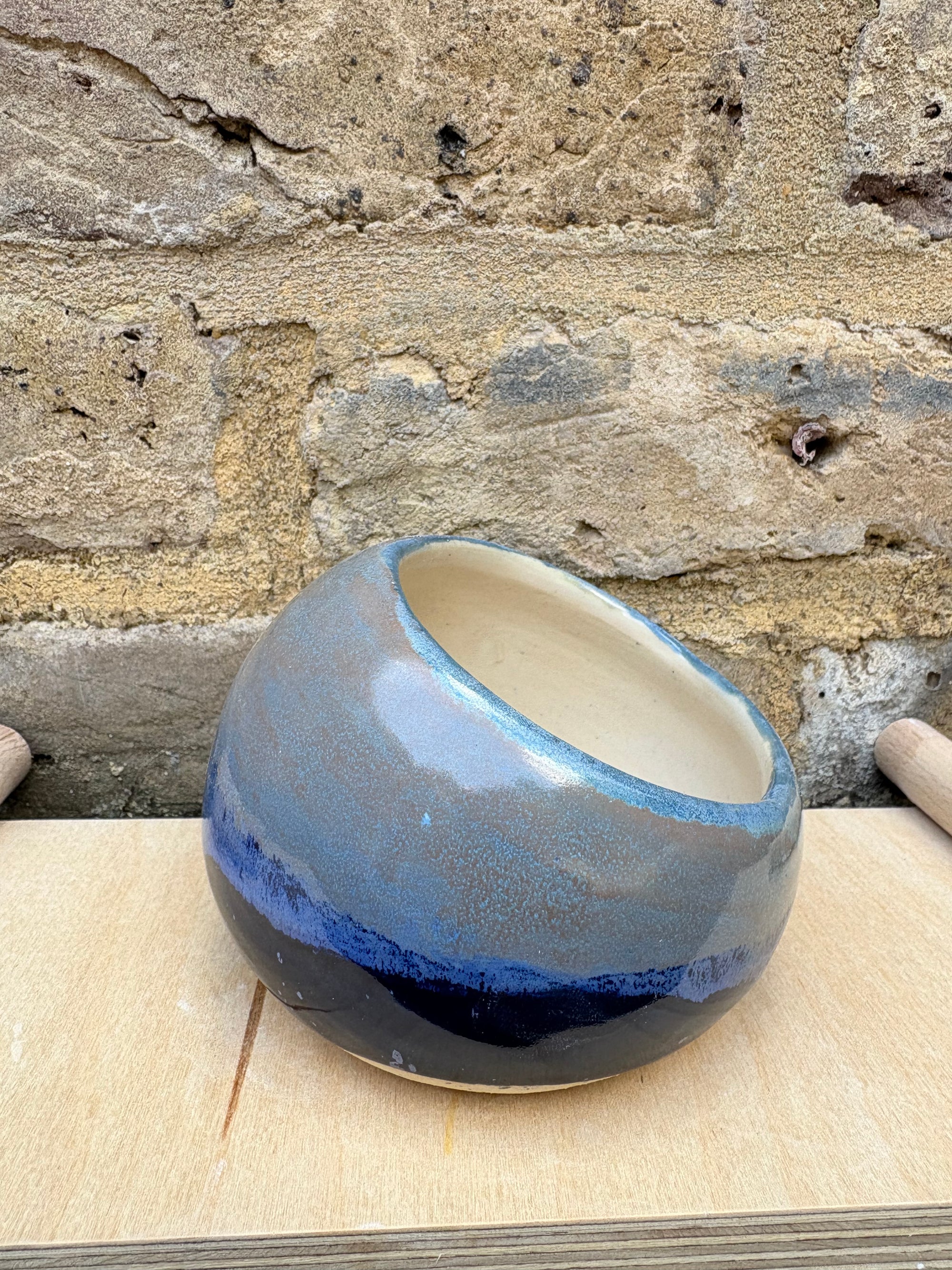 "I'm a very salty piggy" Salt Pig (wheelthrown, deep blue sea glaze)