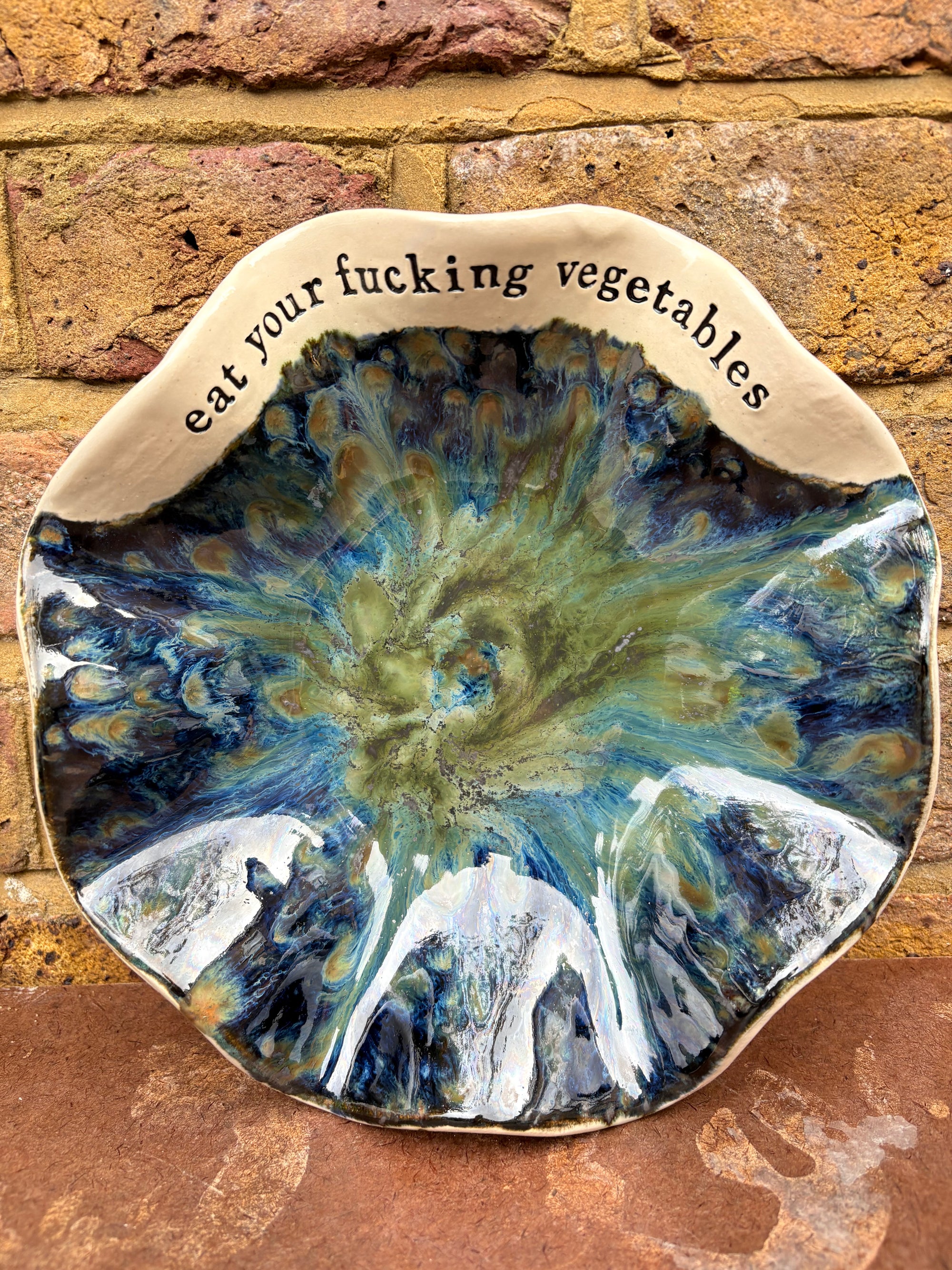 “eat your fucking vegetables" serving dish