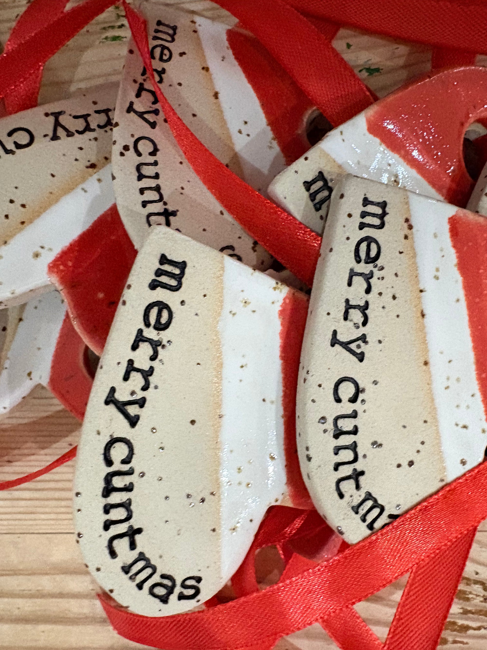 “merry cuntmas” hanging decoration (red and white, large)