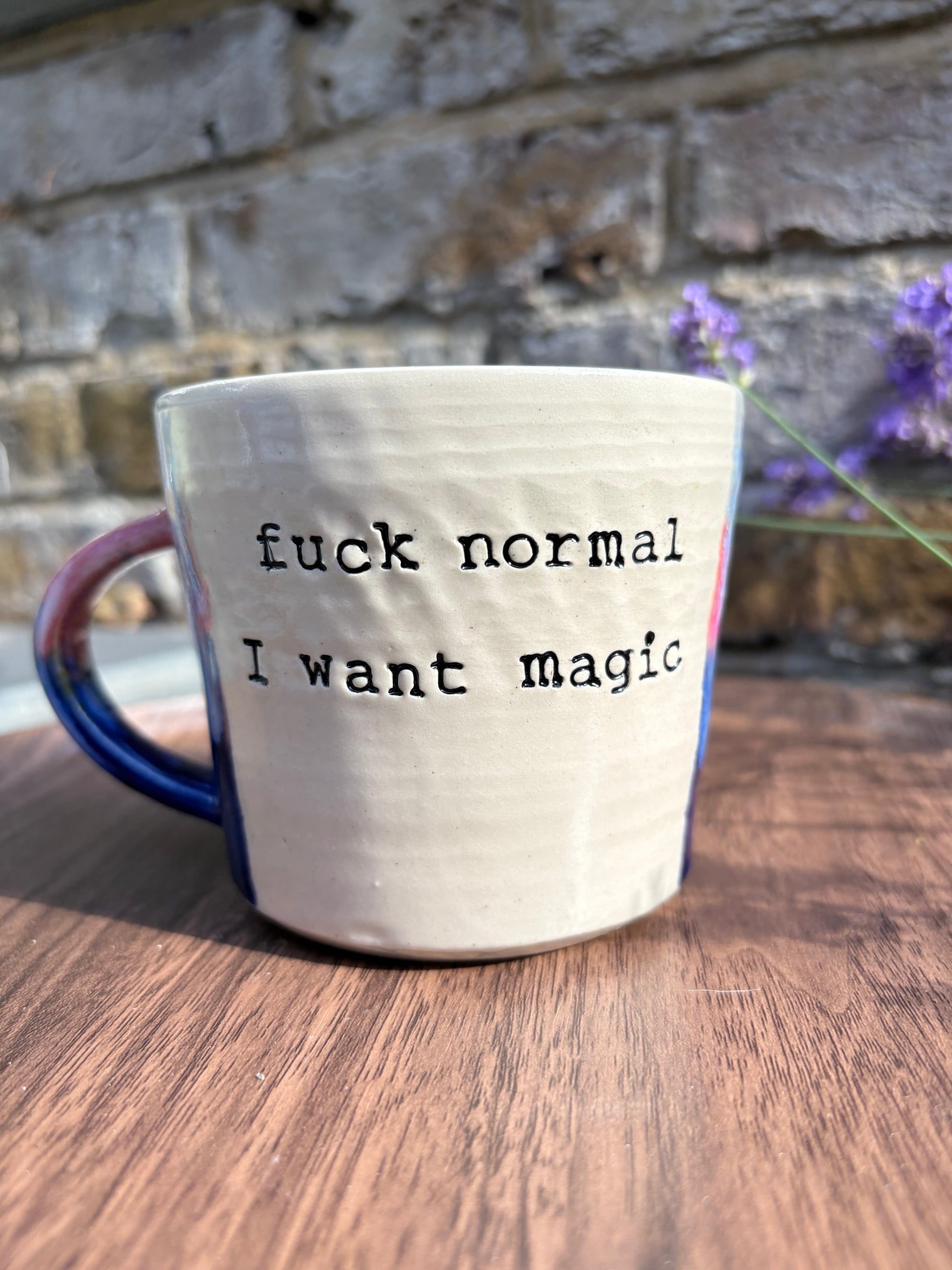 “fuck normal, i want magic", "cunty bastards" mug (Blue Night Sky)
