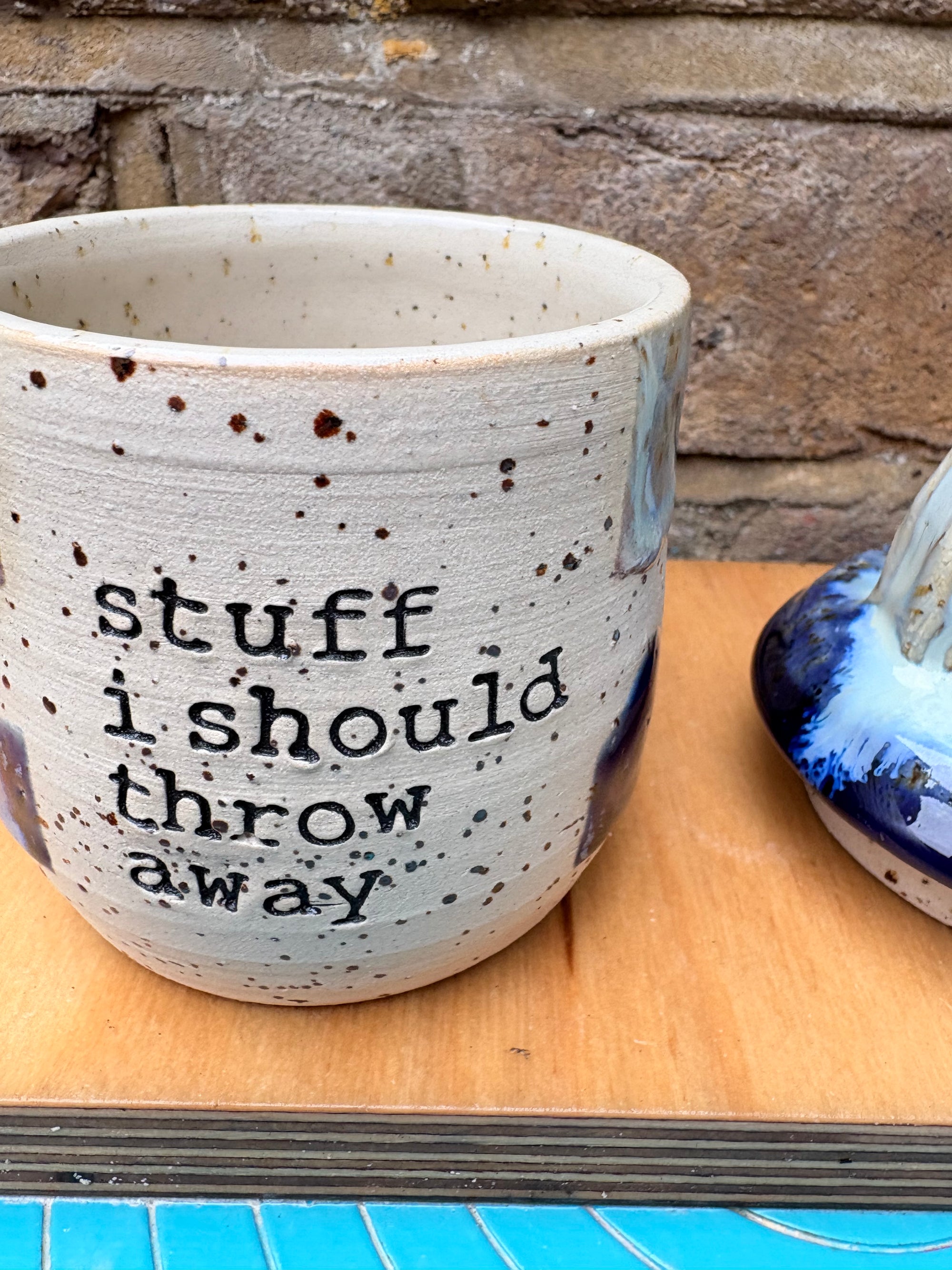 “stuff i should throw away" lidded pot (blue night sky)