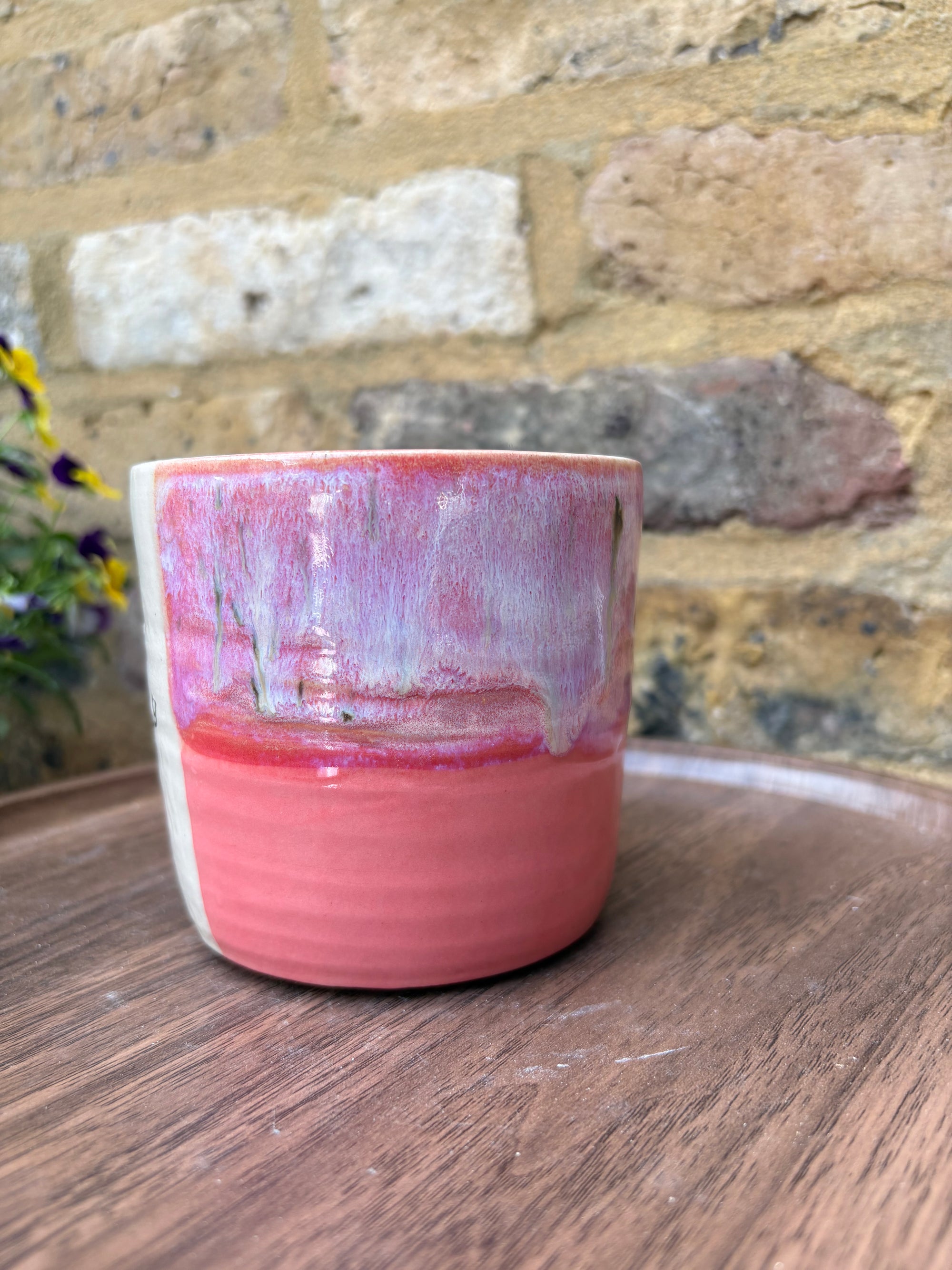"FRAGILE like a fucking bomb" mug (pink wood, cream clay)